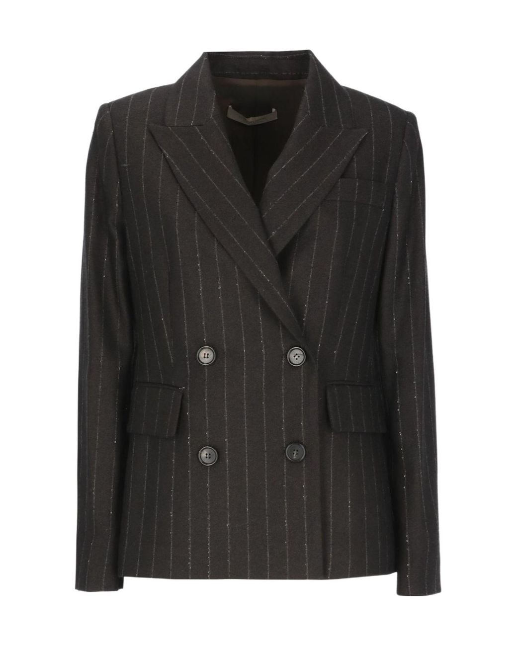 D.exterior Black Pinstriped Double-Breasted Blazer