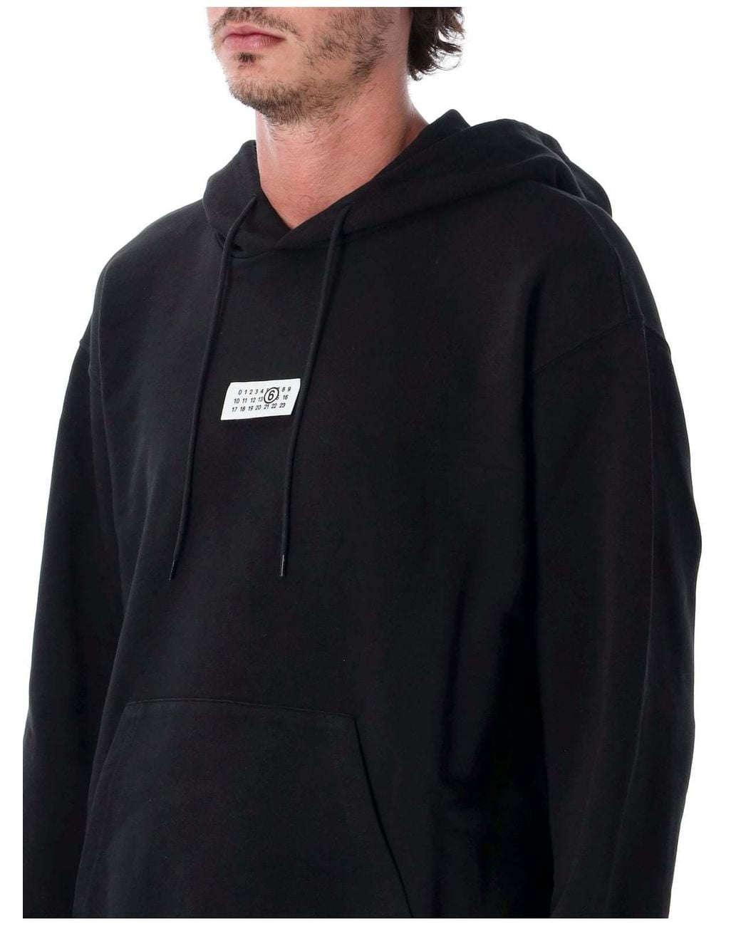 MM6 by Maison Margiela Black Logo-Patch Drawstring Hoodie for men