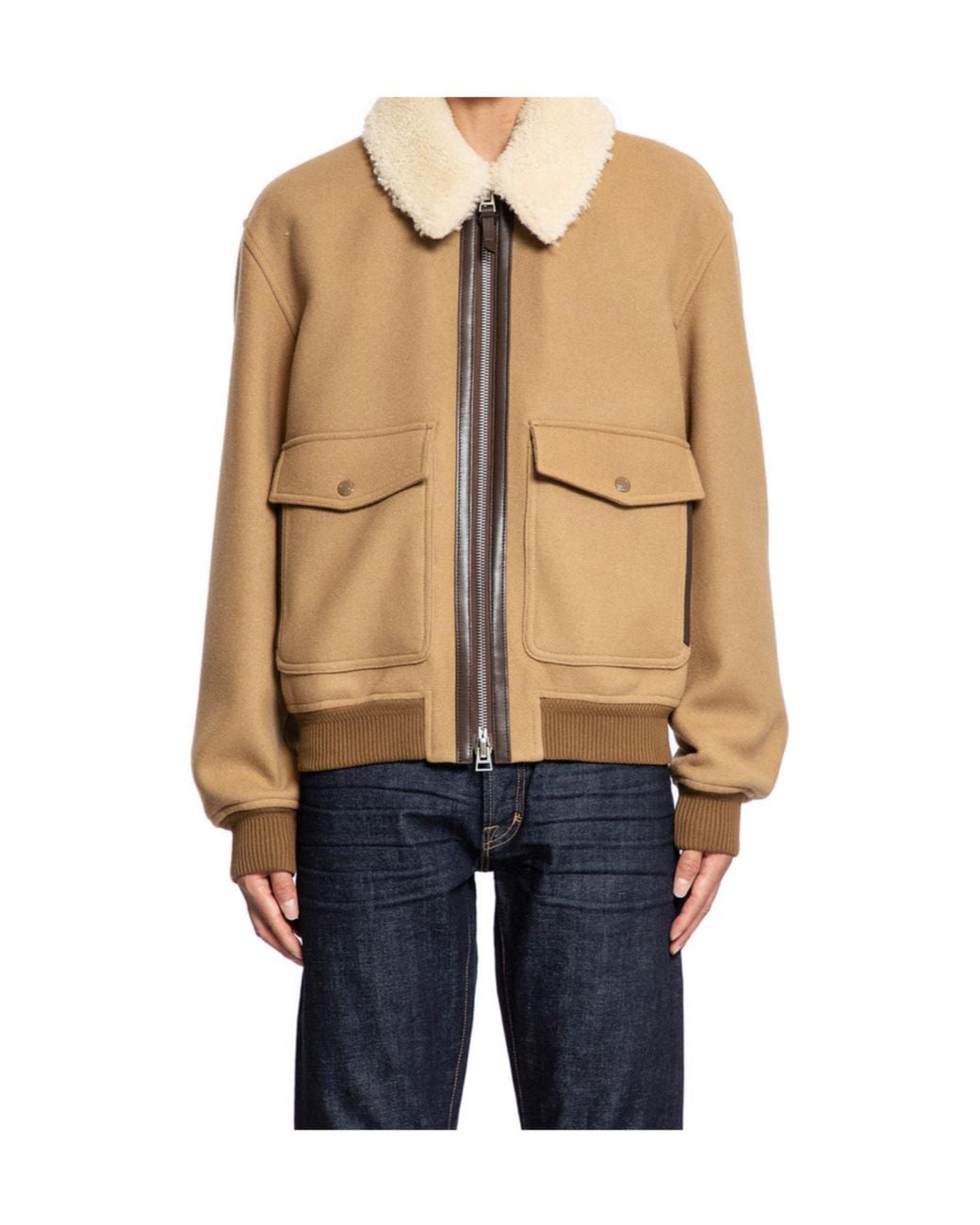 Tom Ford Blue Double Splittable Shearling Collar Bomber Jacket for men