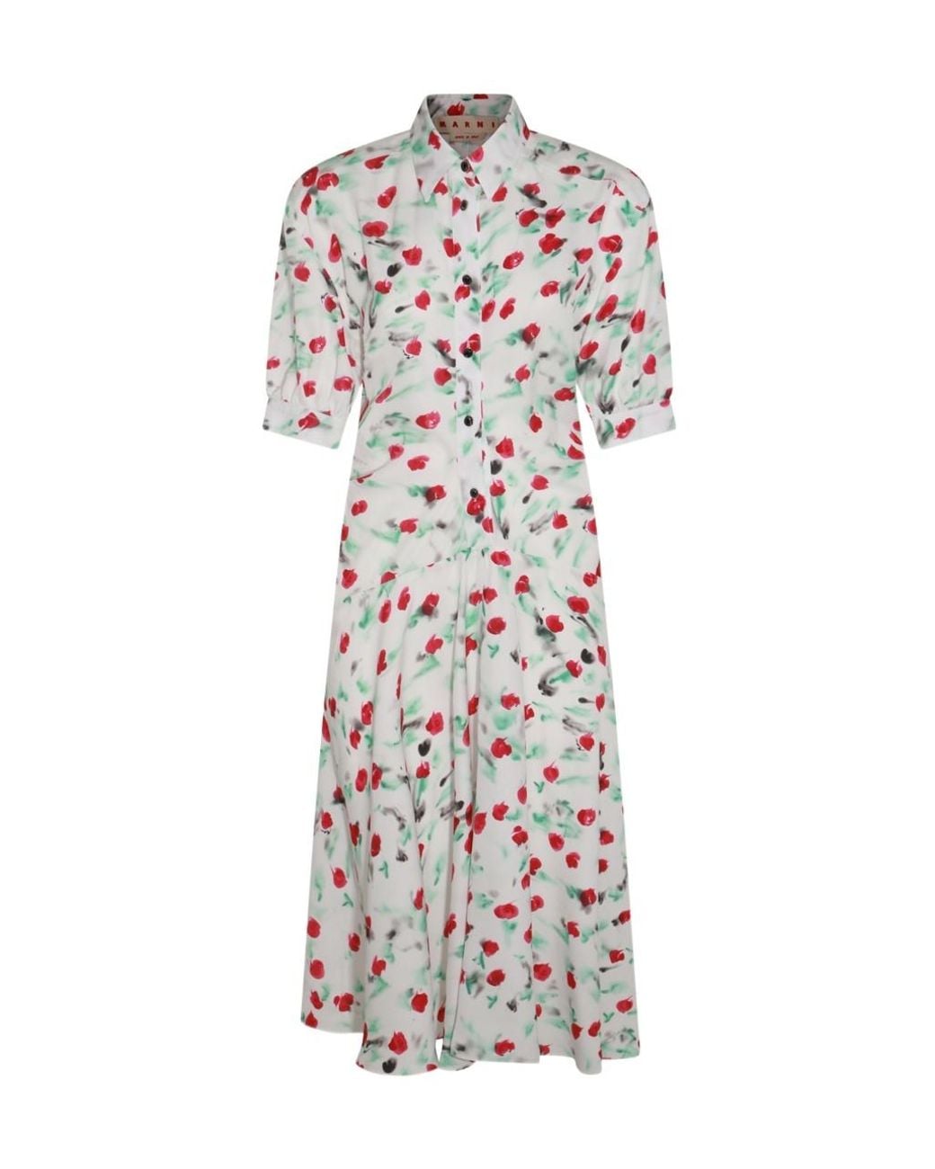Marni White Floral Printed Midi Dress