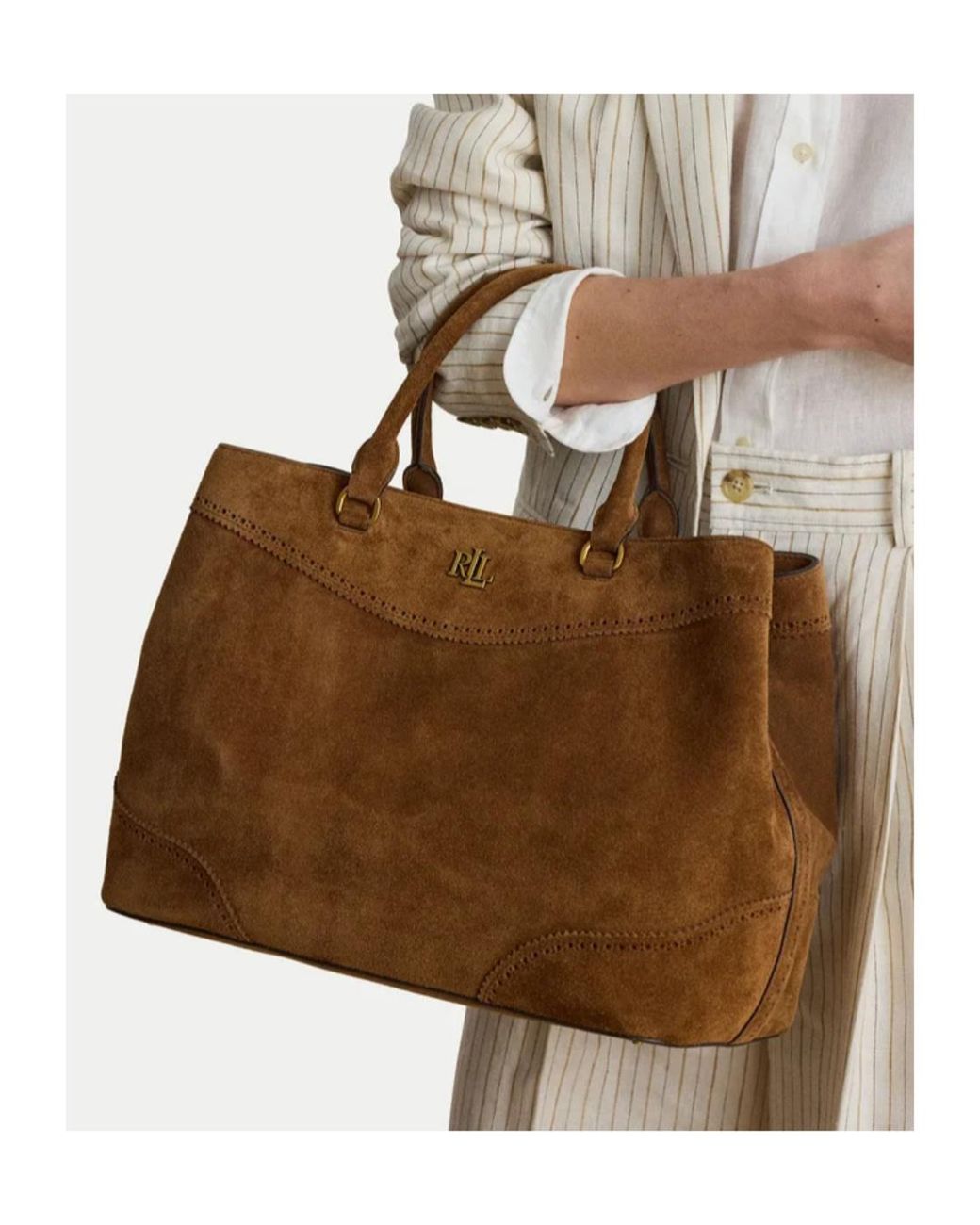 Ralph Lauren Brown Large Marcy Suede Tote Bag