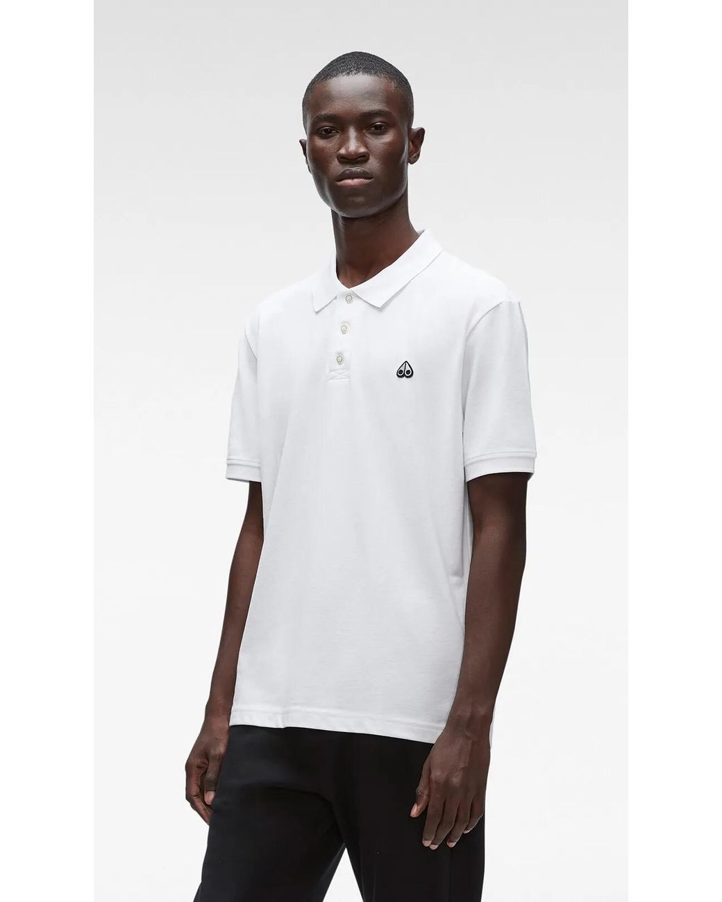 Moose Knuckles White Pique Logo Embroidered Polo Shirt for men
