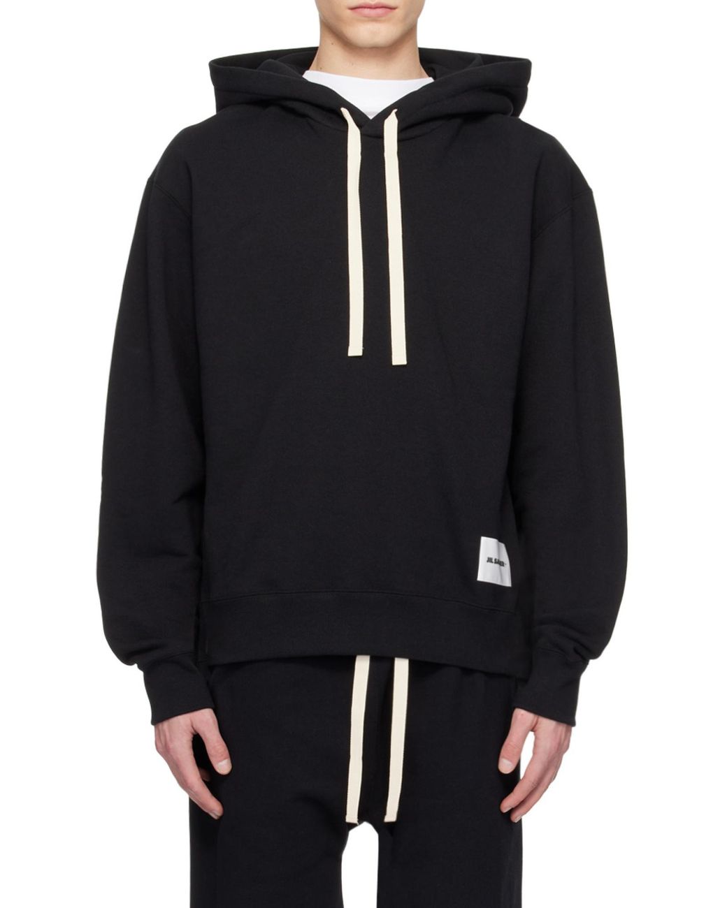 Jil Sander Black Logo Patch Long-Sleeved Hoodie for men