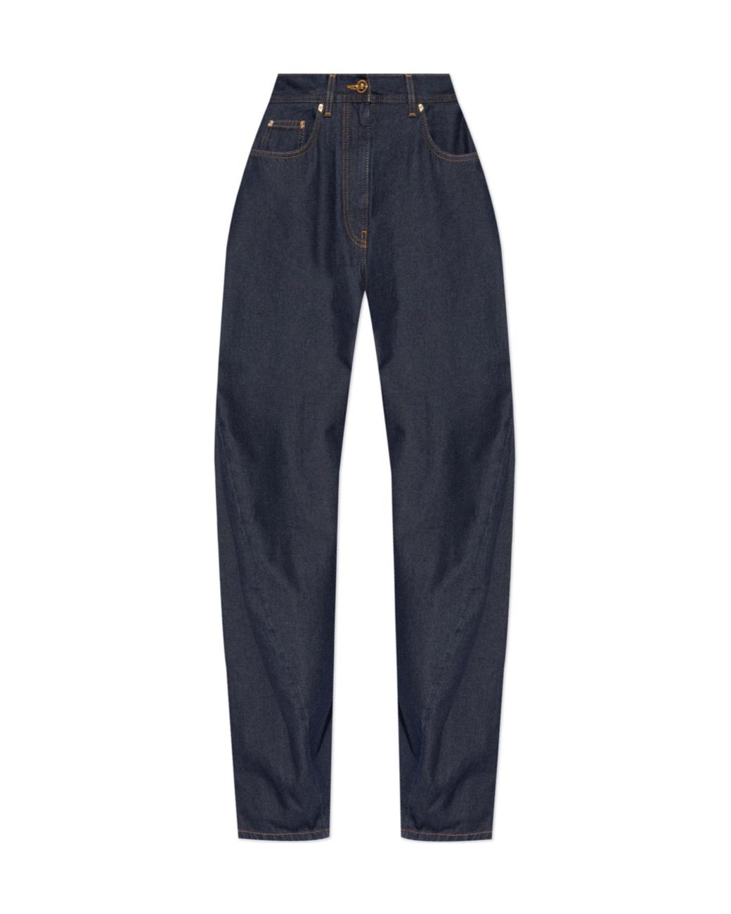 Versace Blue Logo-Patch Wide Leg Jeans