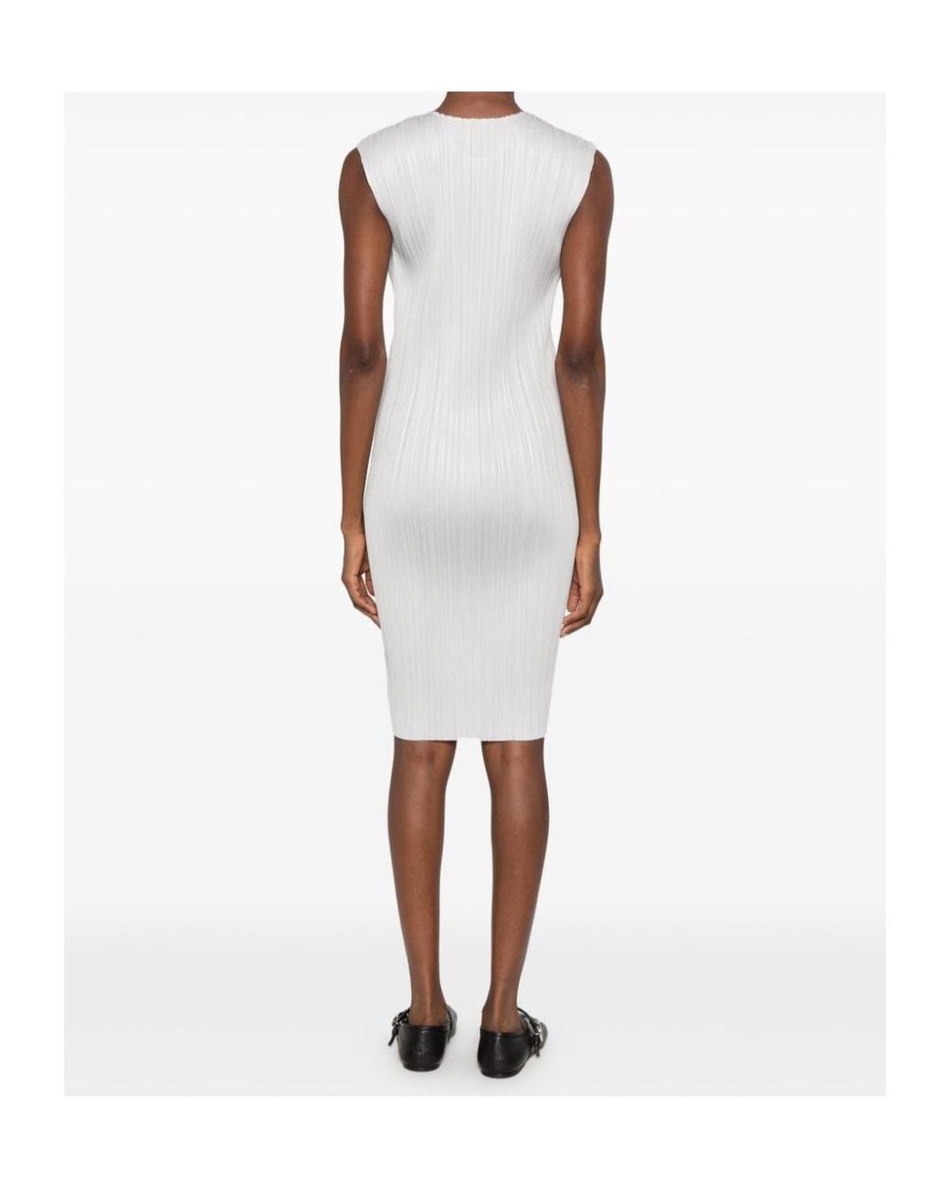 Pleats Please Issey Miyake White Pleated Dress