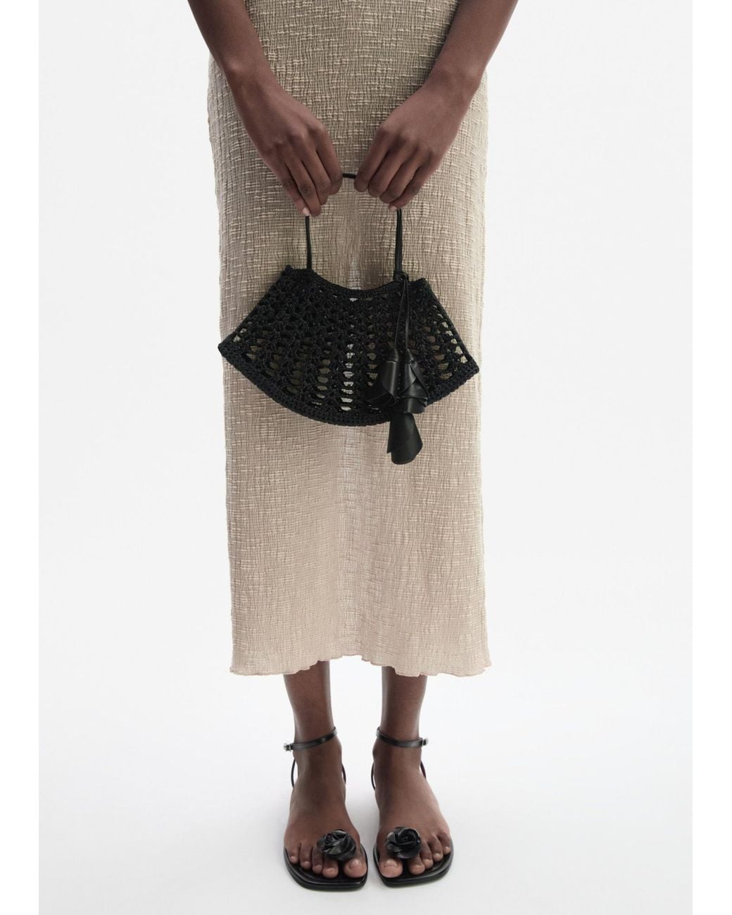Magda Butrym Black Crochet-Knit Flower-Pendant Tote Bag