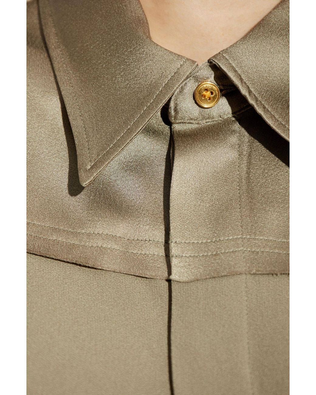 AMI Green Turn-Down Collar Sleeveless Shirt