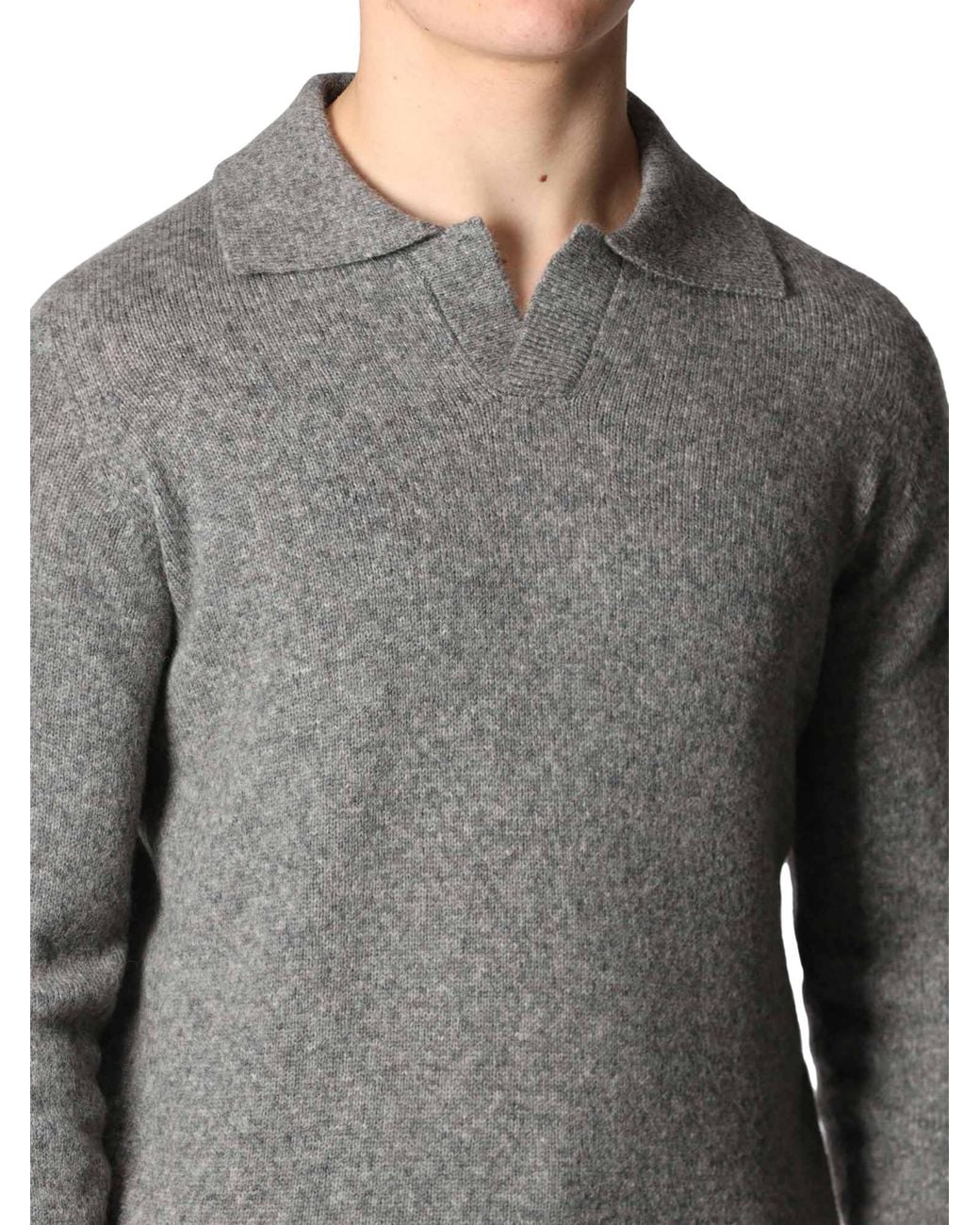 Roberto Collina Gray Collared Long-Sleeve Sweater for men