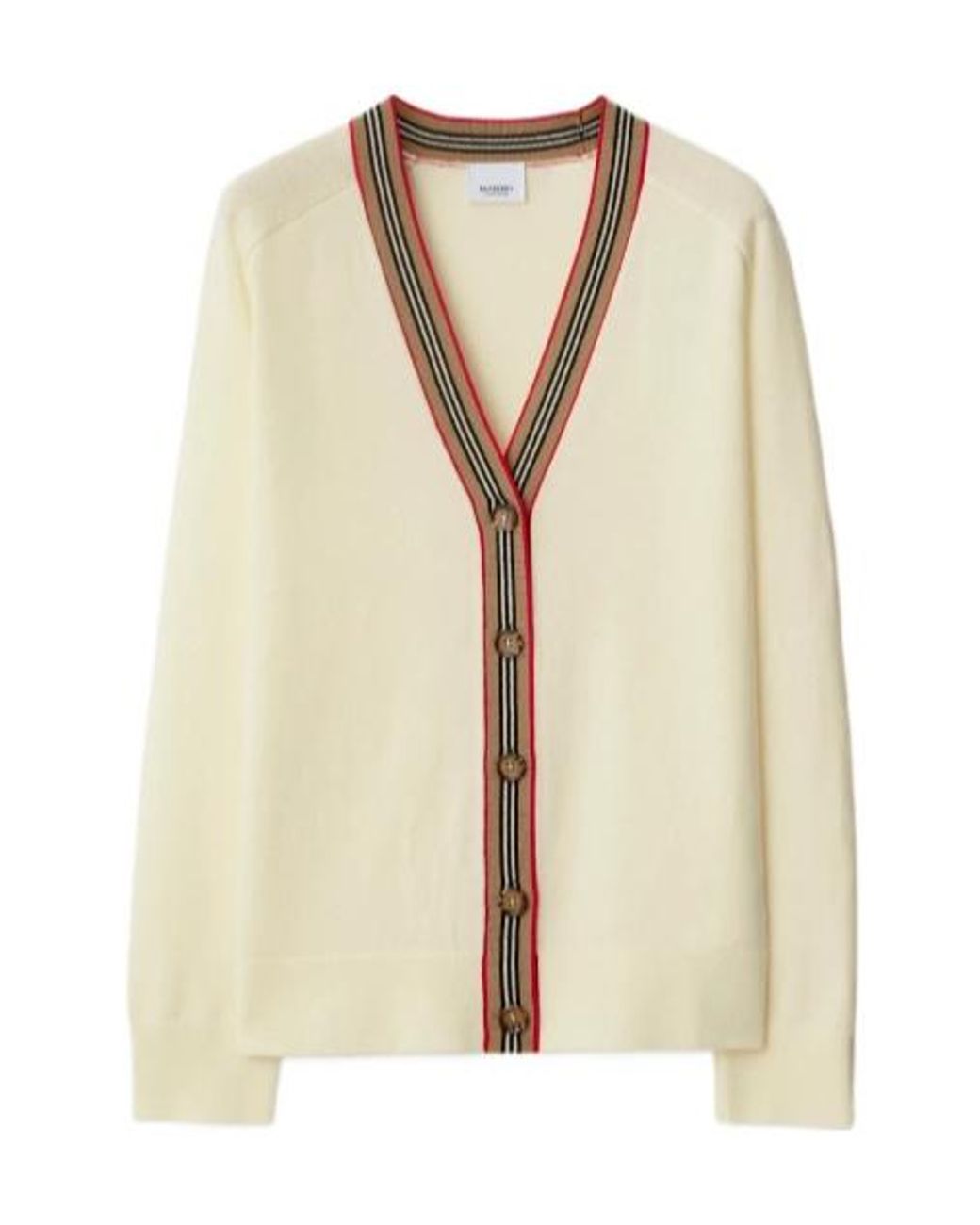 Burberry Natural Icon Stripe Trim Wool Cardigan