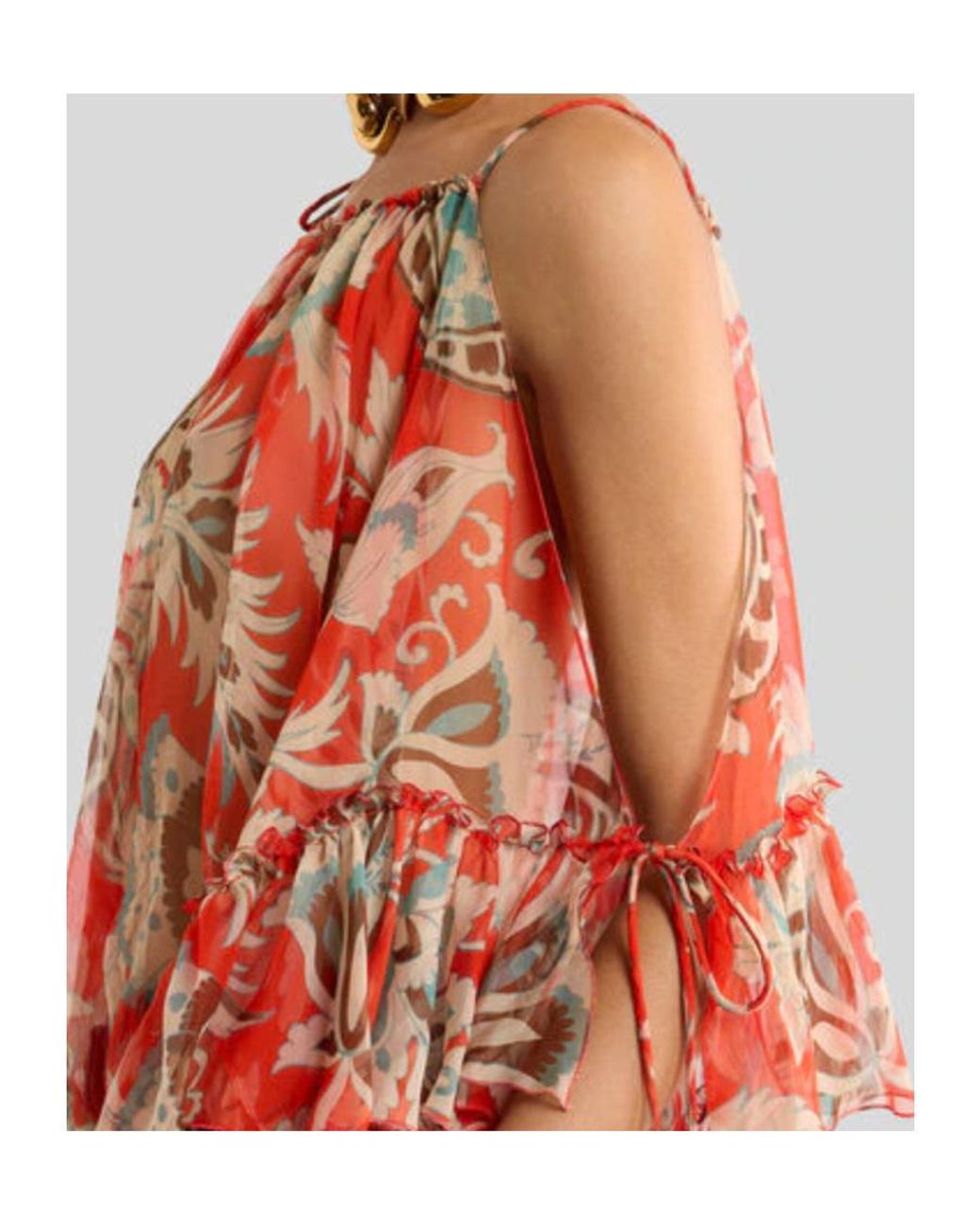 Etro Red Ruffled Printed Top