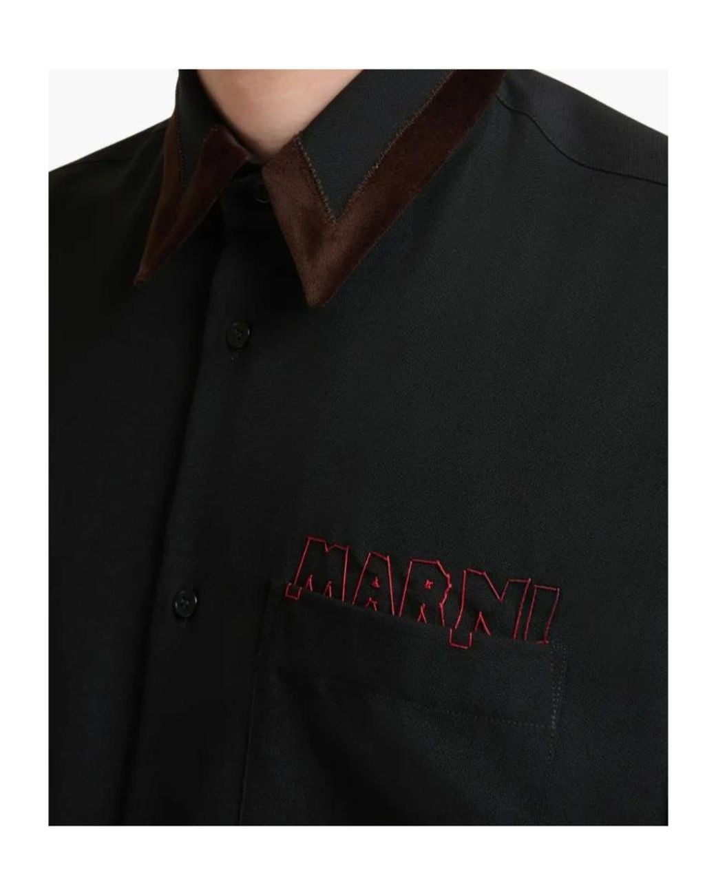 Marni Black Collared Long-Sleeve Shirt for men