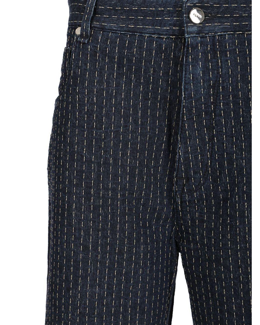 Fendi Blue Straight-Leg Topstitched Long Jeans for men
