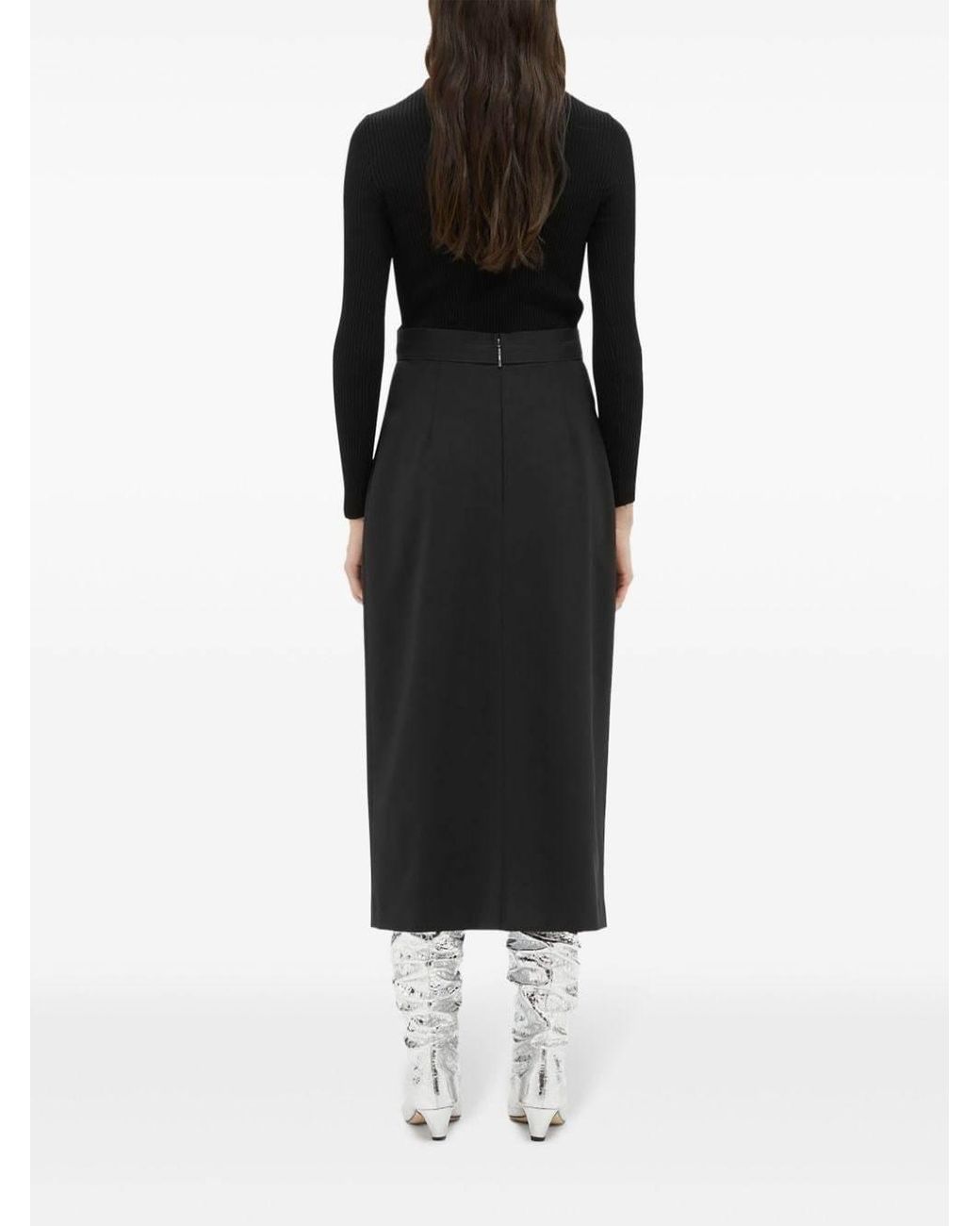 MSGM Black High-Waist Logo-Jacquard Midi Skirt