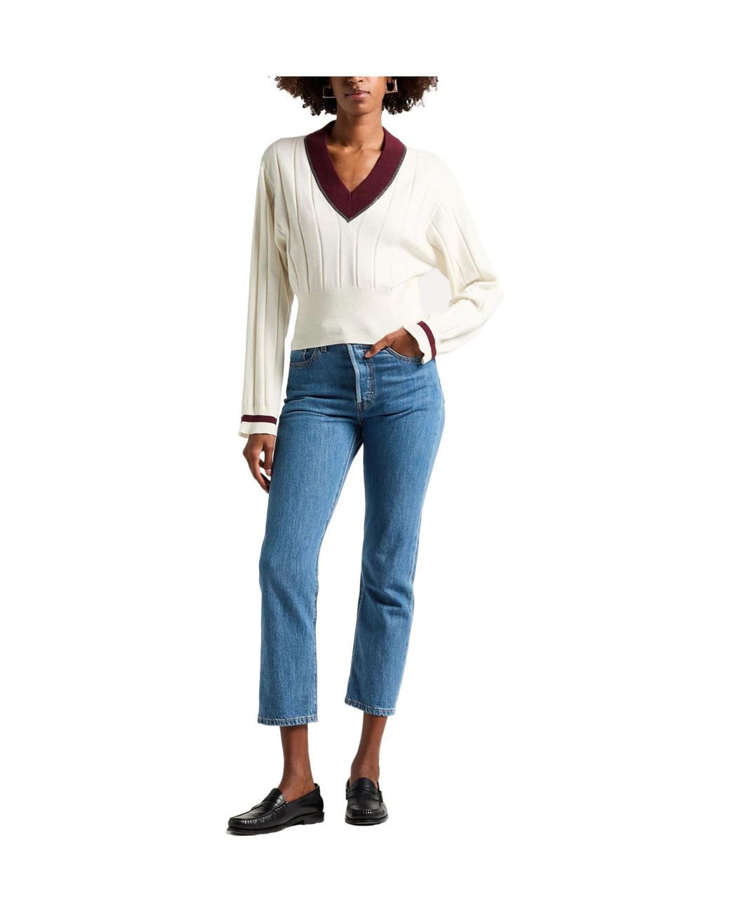 Brunello Cucinelli White Twotone Cashmere Knit Sweater