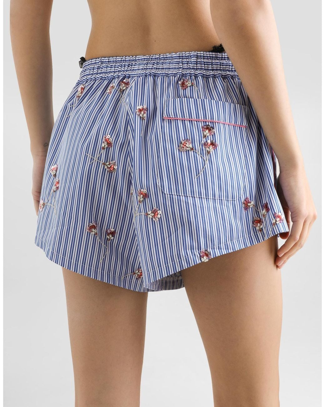 Dolce & Gabbana Blue Crystal Flower-Print Cotton Shorts