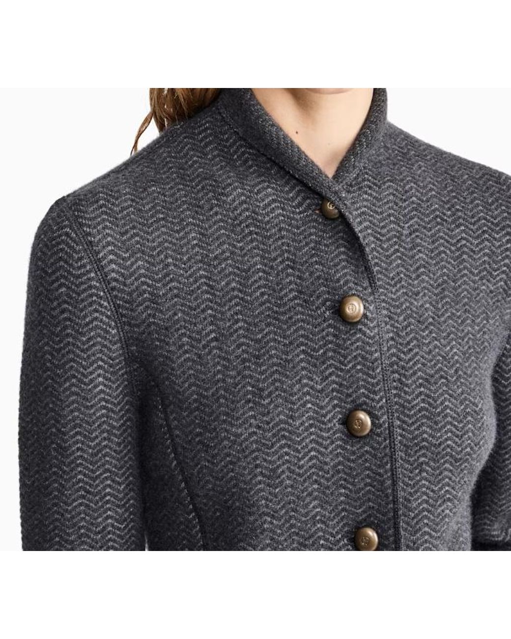 Giorgio Armani Gray Herringbone Cashmere Knit Jacket With Stand Collar