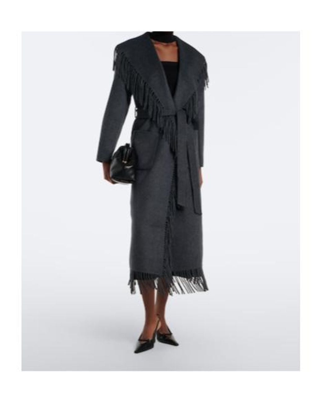 Jonathan Simkhai Black Carrie Fringed Wrap Coat