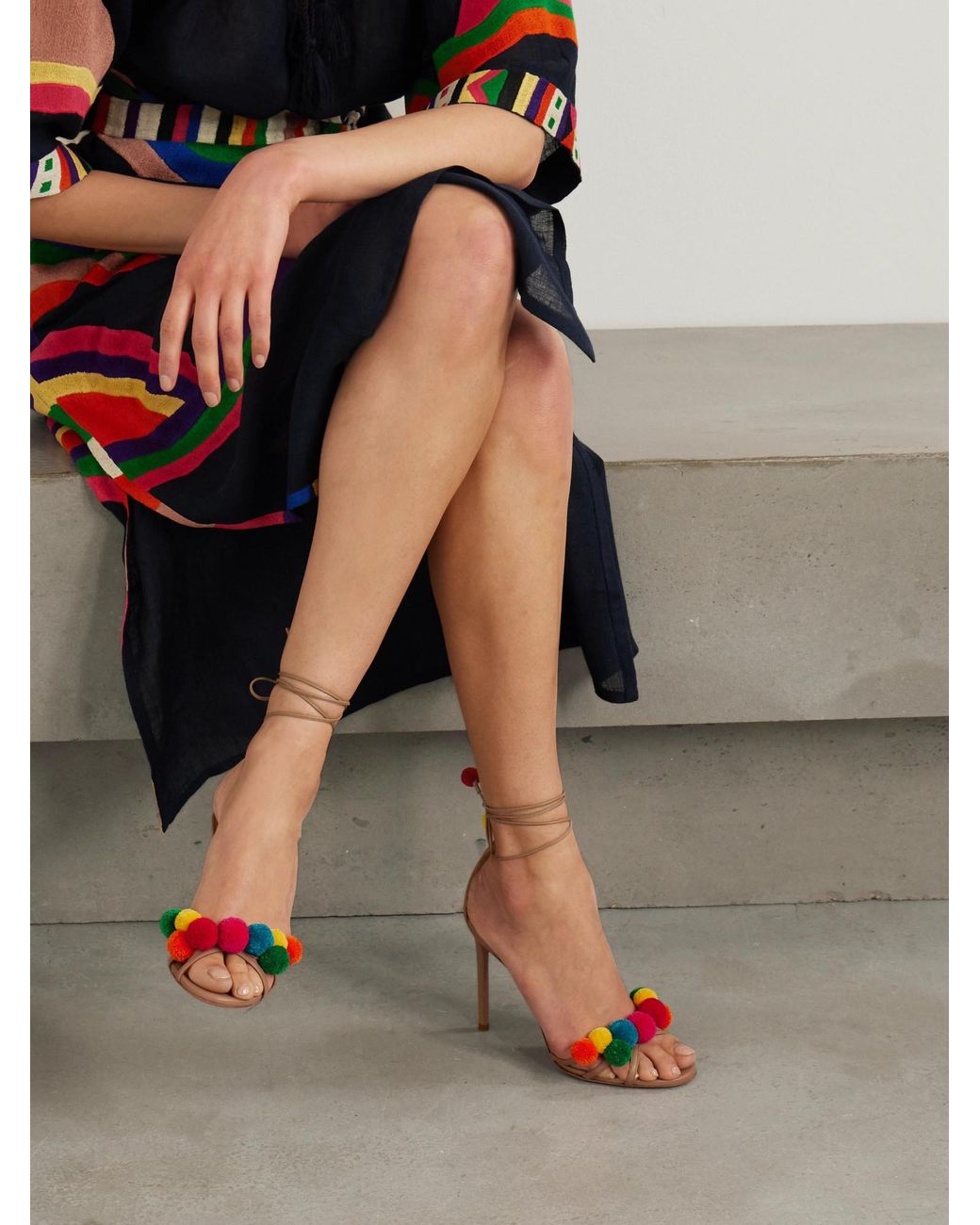 Aquazzura Metallic Fiesta 105 Embellished Leather Sandals