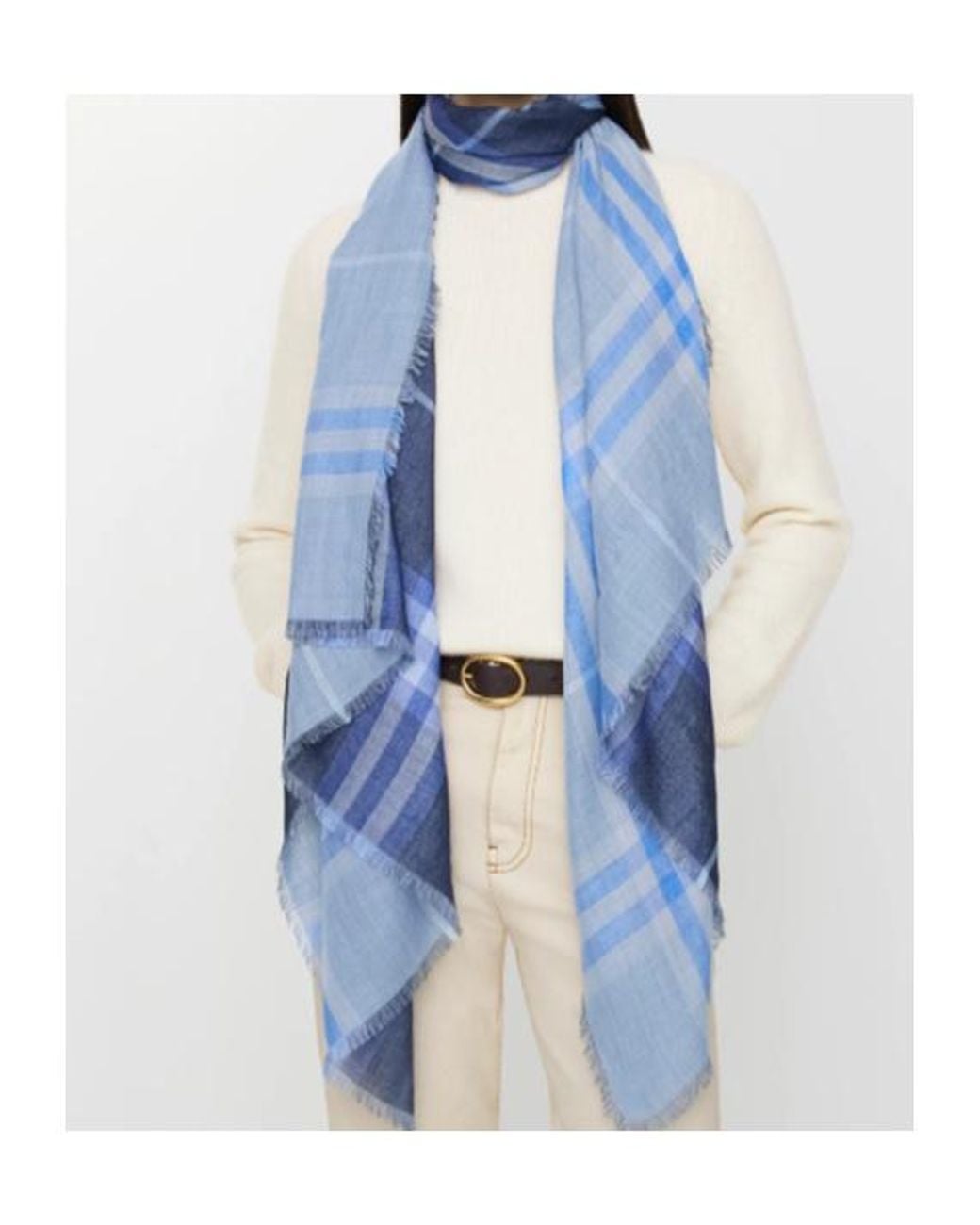Burberry Blue Reversible Check Fringed Scarf for men