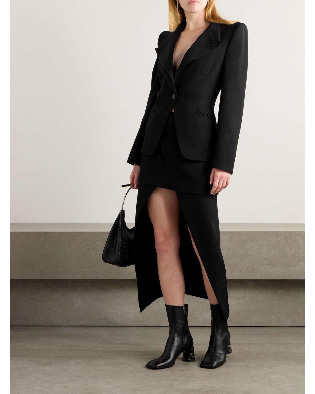 McQueen Black Asymmetric Midi Skirt
