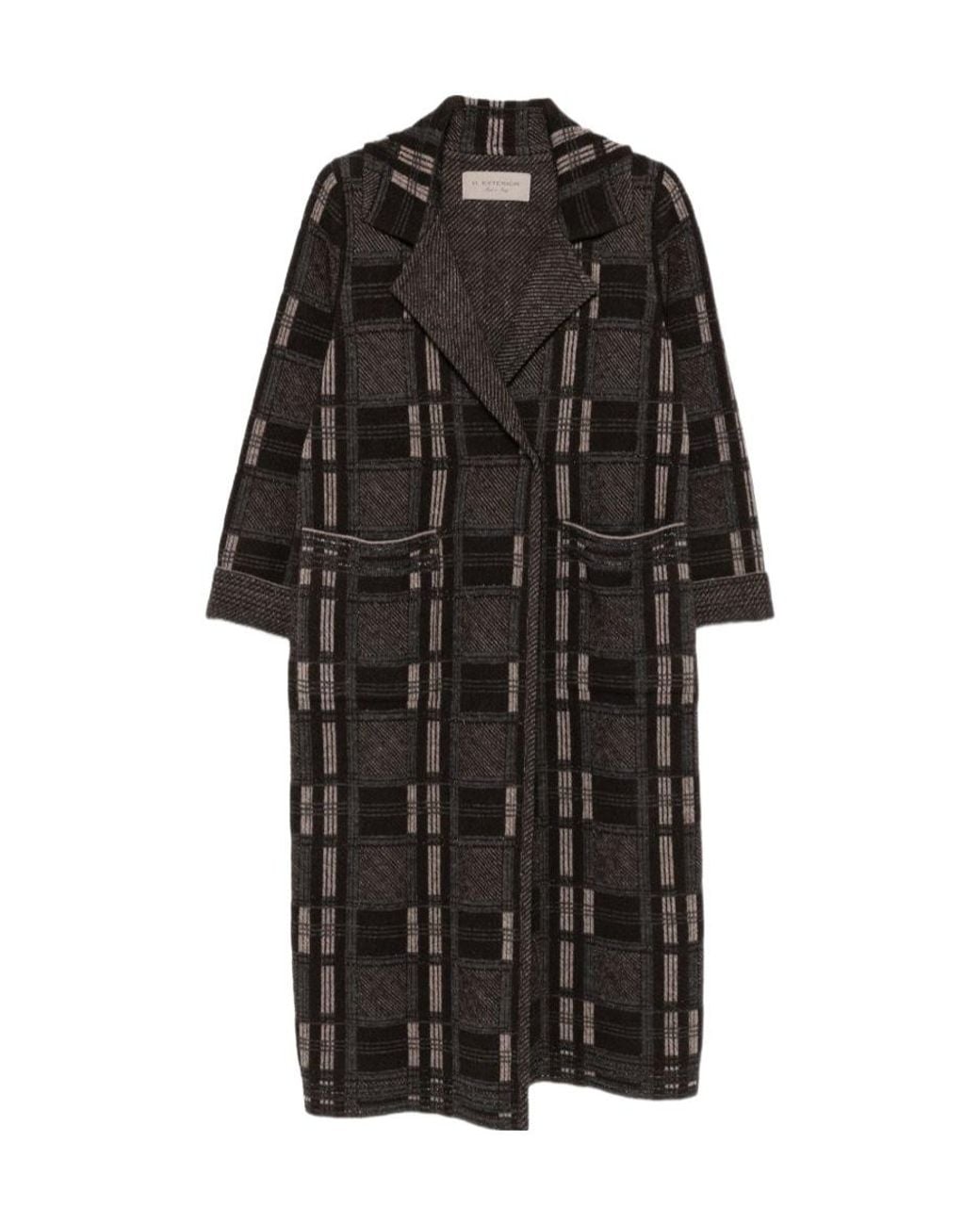 D.exterior Black Checked Long Coat