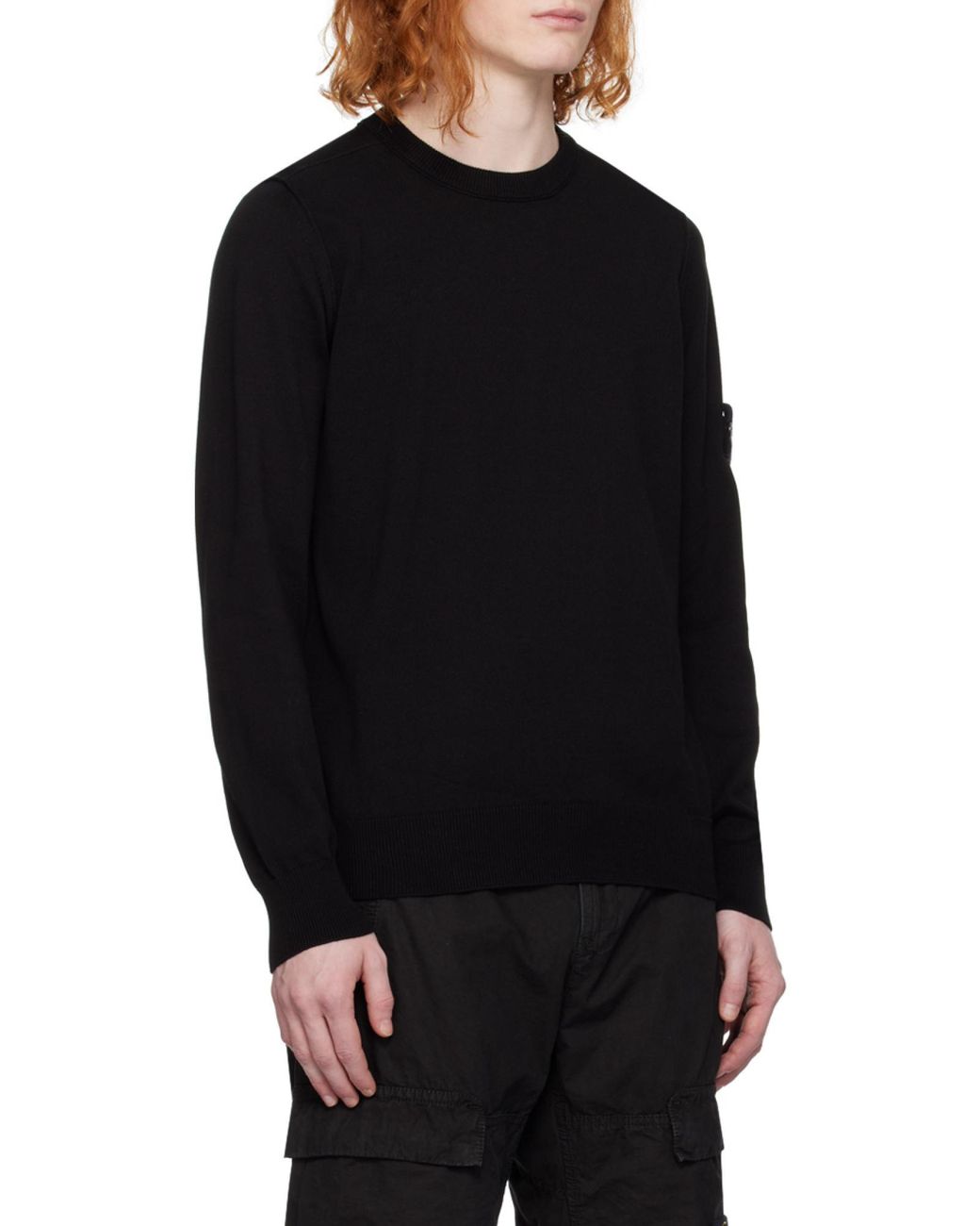 Stone Island Black Compass Patch Crewneck Jumper for men