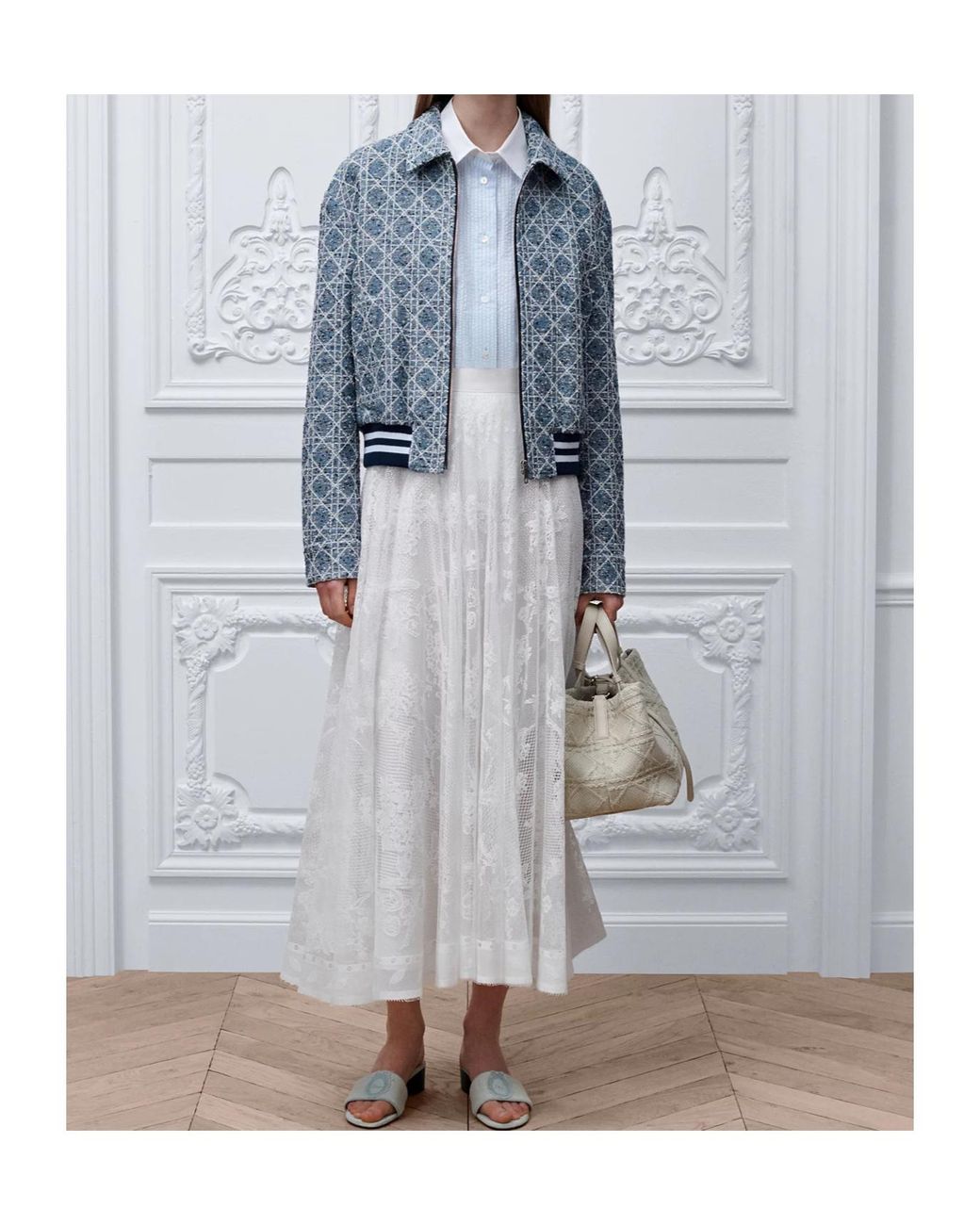 Dior White Iviera Mid-Length Flared Skirt