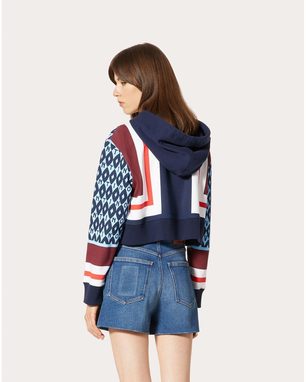 Valentino Blue Logo-Print Striped Hoodie