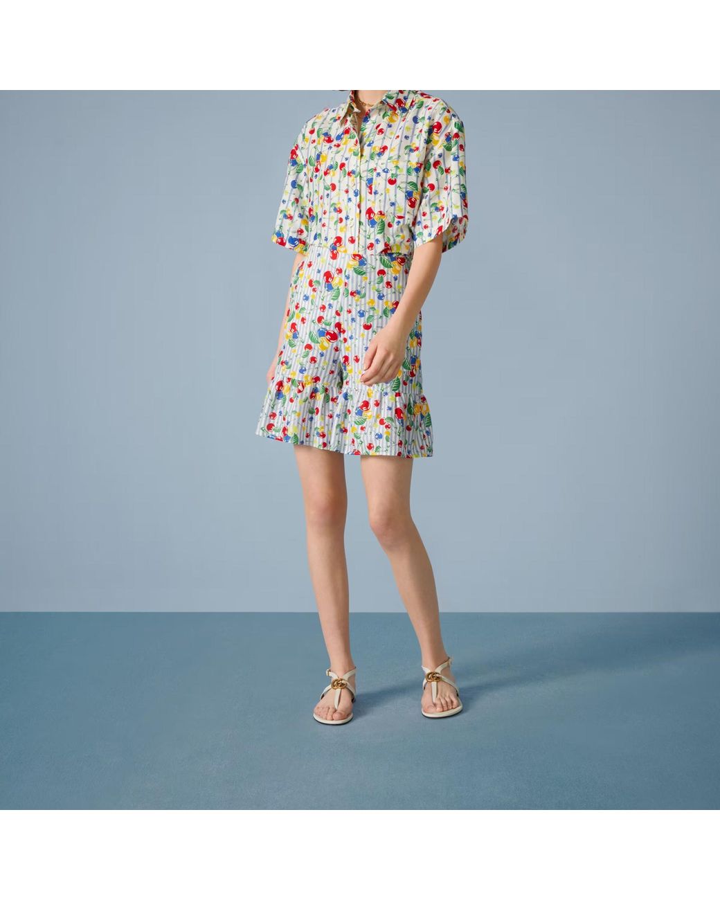 Gucci White Cherries Striped Print Shorts