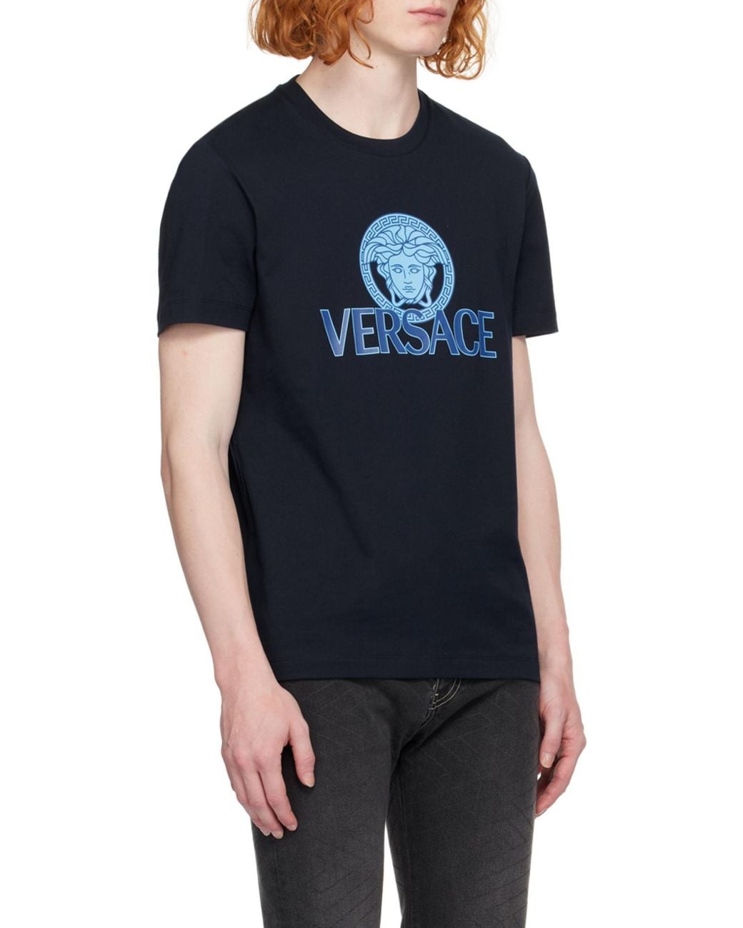 Versace Blue Medusa Head-Printed Crewneck T-Shirt for men
