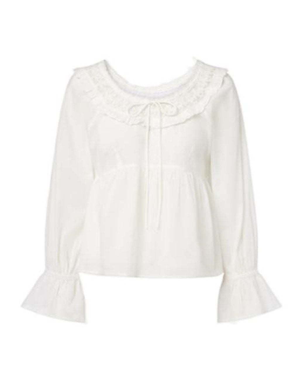 Posse White Lace-Trimmed Cotton Blouse