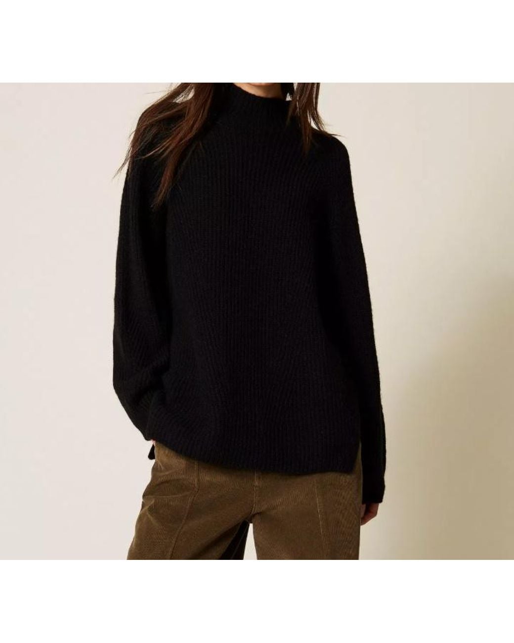 Twinset Black Turtleneck Ribbed Sweater