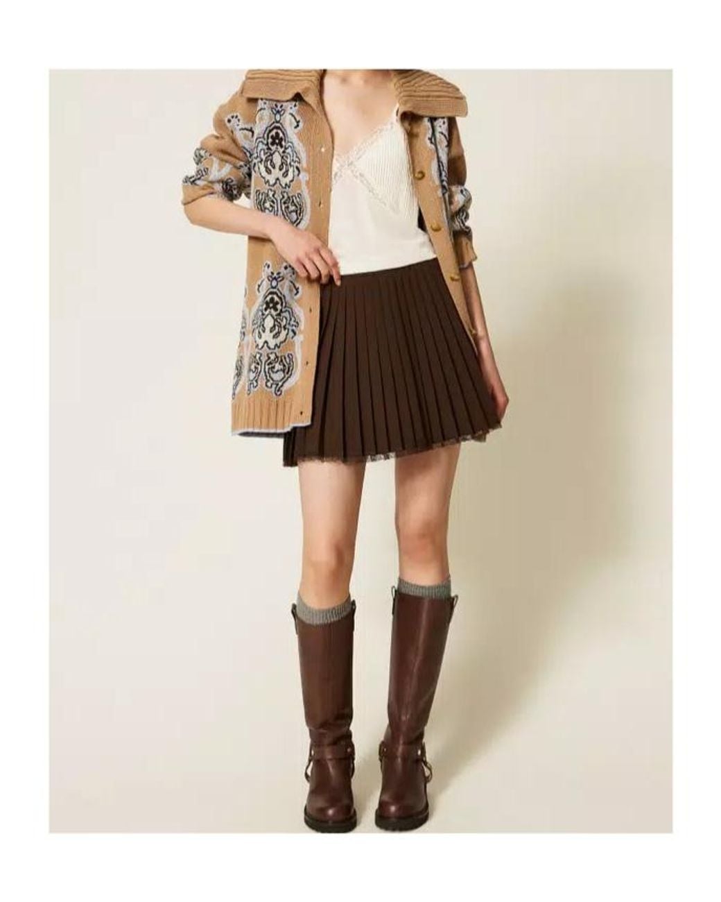 Twinset Multicolor Jacquard Wool Blend Knitted Cardigan