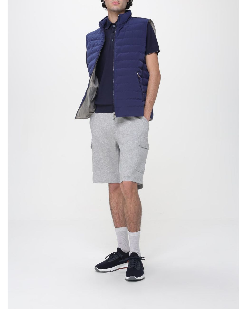 Brunello Cucinelli Blue Bonded Zip-Up Padded Vest for men