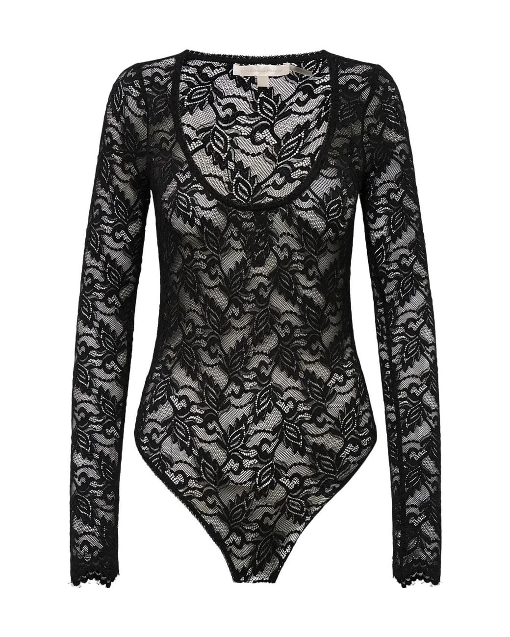 LoveShackFancy Black Jannie Lace Long-Sleeve Bodysuit
