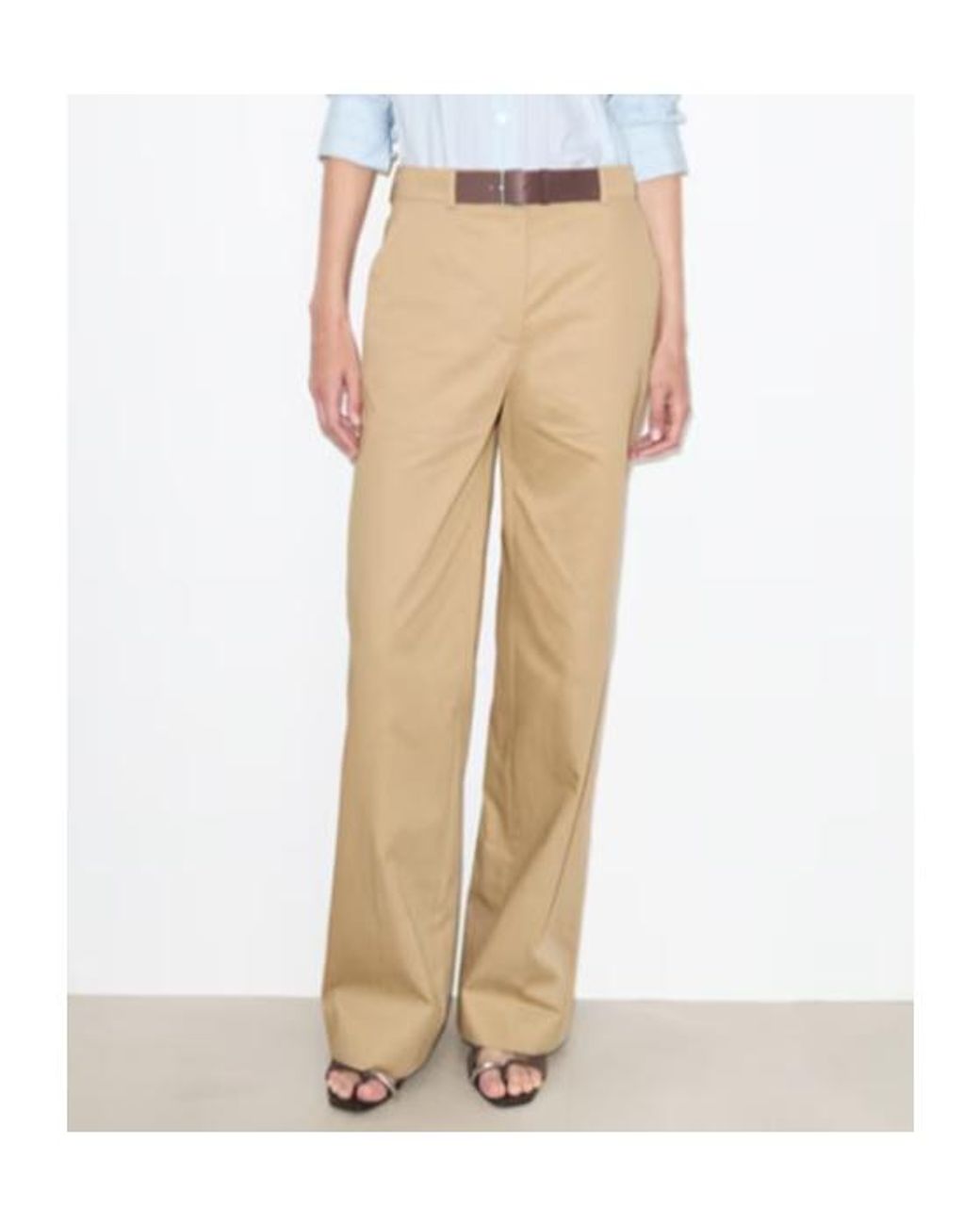 Tory Burch Natural Belted Wide-Leg Pants