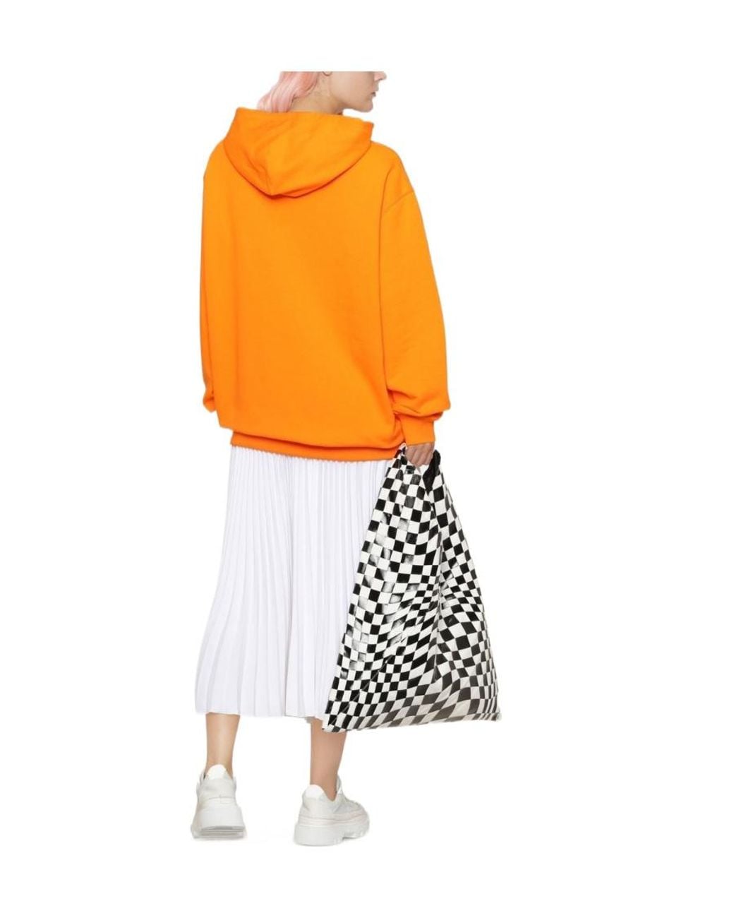 MSGM Orange Graphic-Print Cotton Hoodie