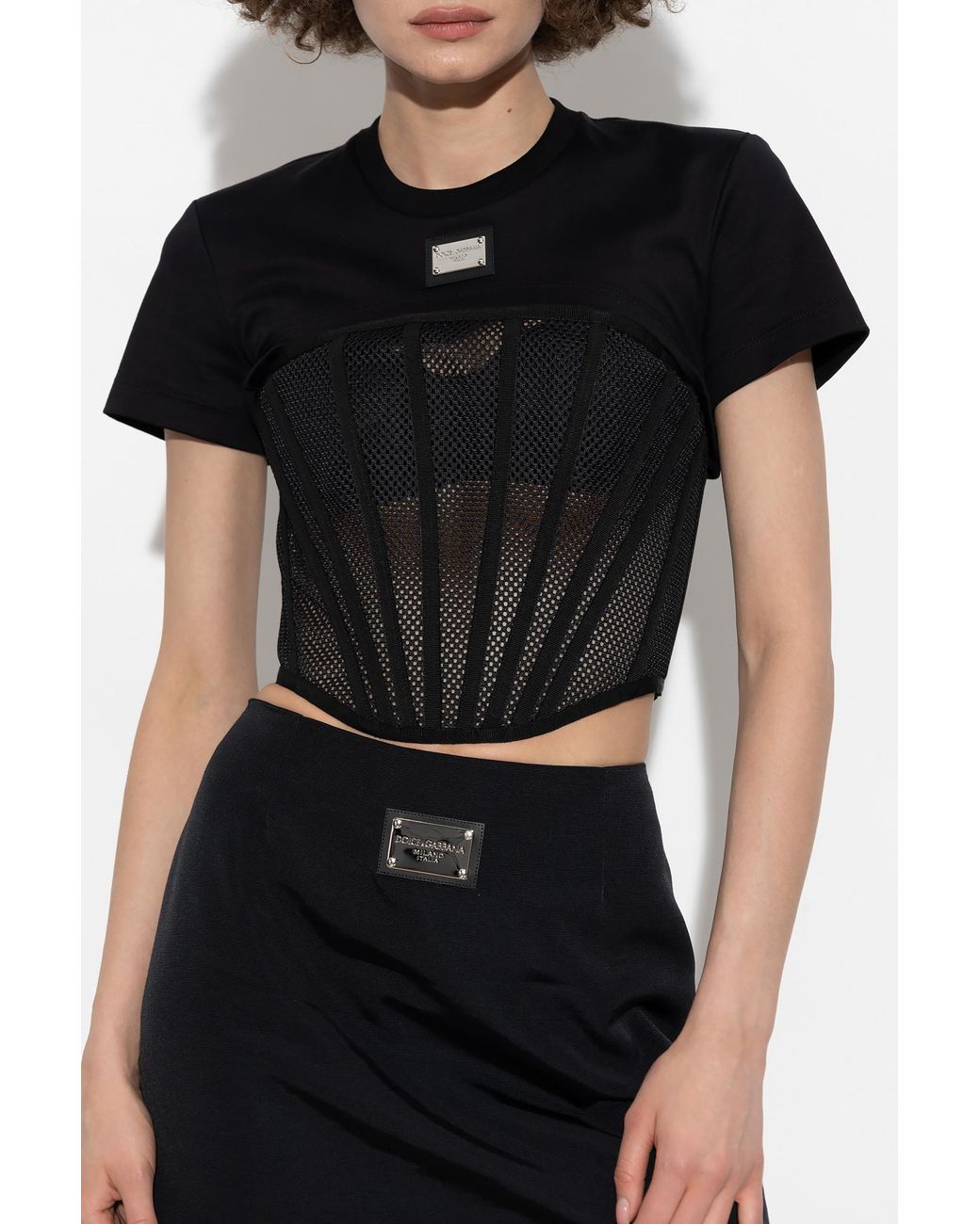 Dolce & Gabbana Black Logo-Plaque Cropped Top