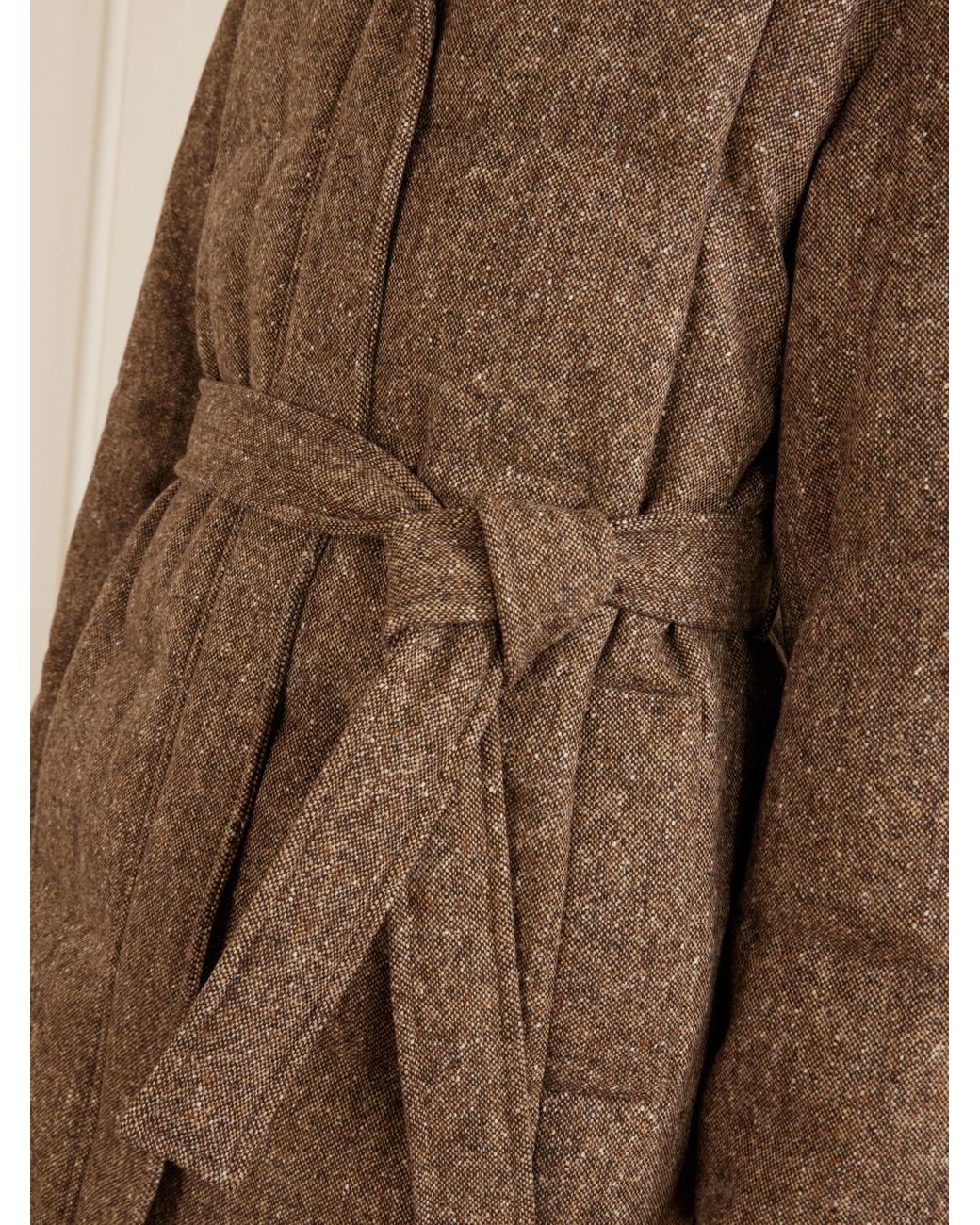 Brunello Cucinelli Brown Virgin Wool Donegal Down Coat With Shearling Inserts And Monili