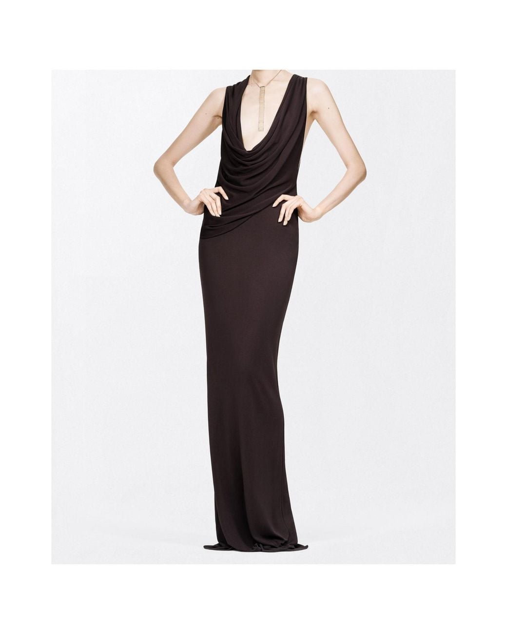 Tom Ford Brown Draped-Neck Maxi Dress