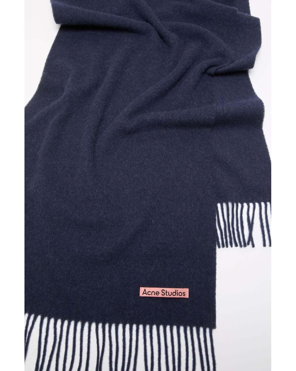Acne Blue Fringe Wool Scarf Narrow for men