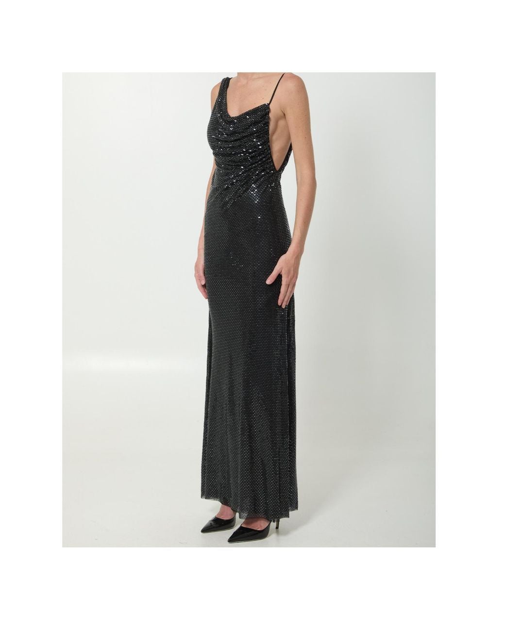 Self-Portrait Black Draped Rhinestone Maxi Dress
