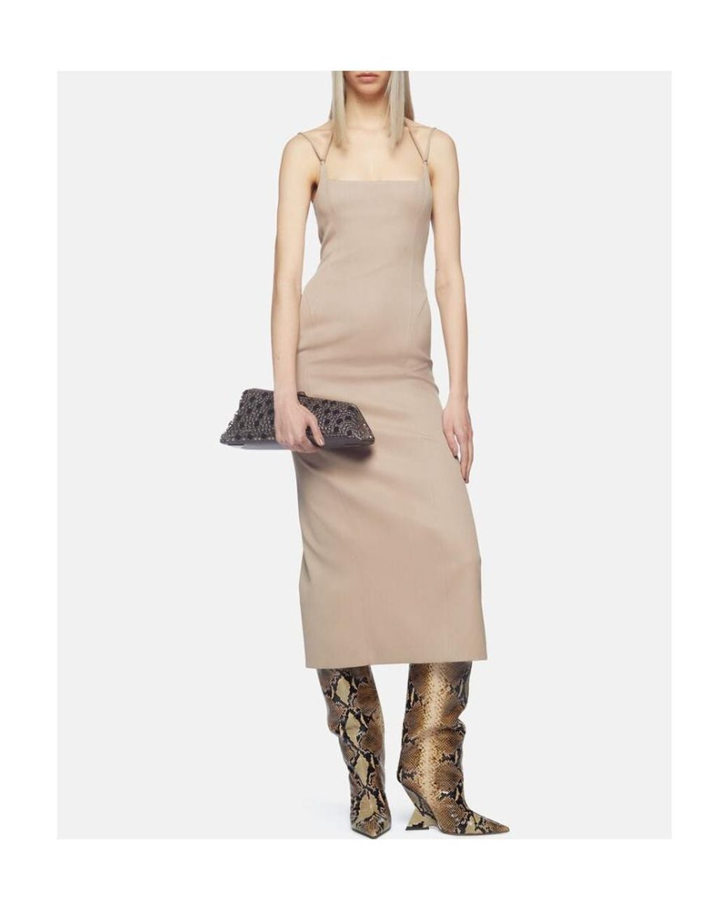 The Attico Natural The Gabardine Square Neck Midi Dress