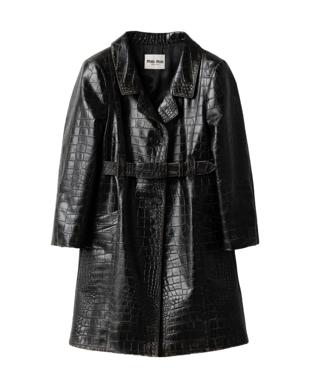 Emboose Design Miu Miu Croco-Embossed Leather Coat in Black | Lyst UK