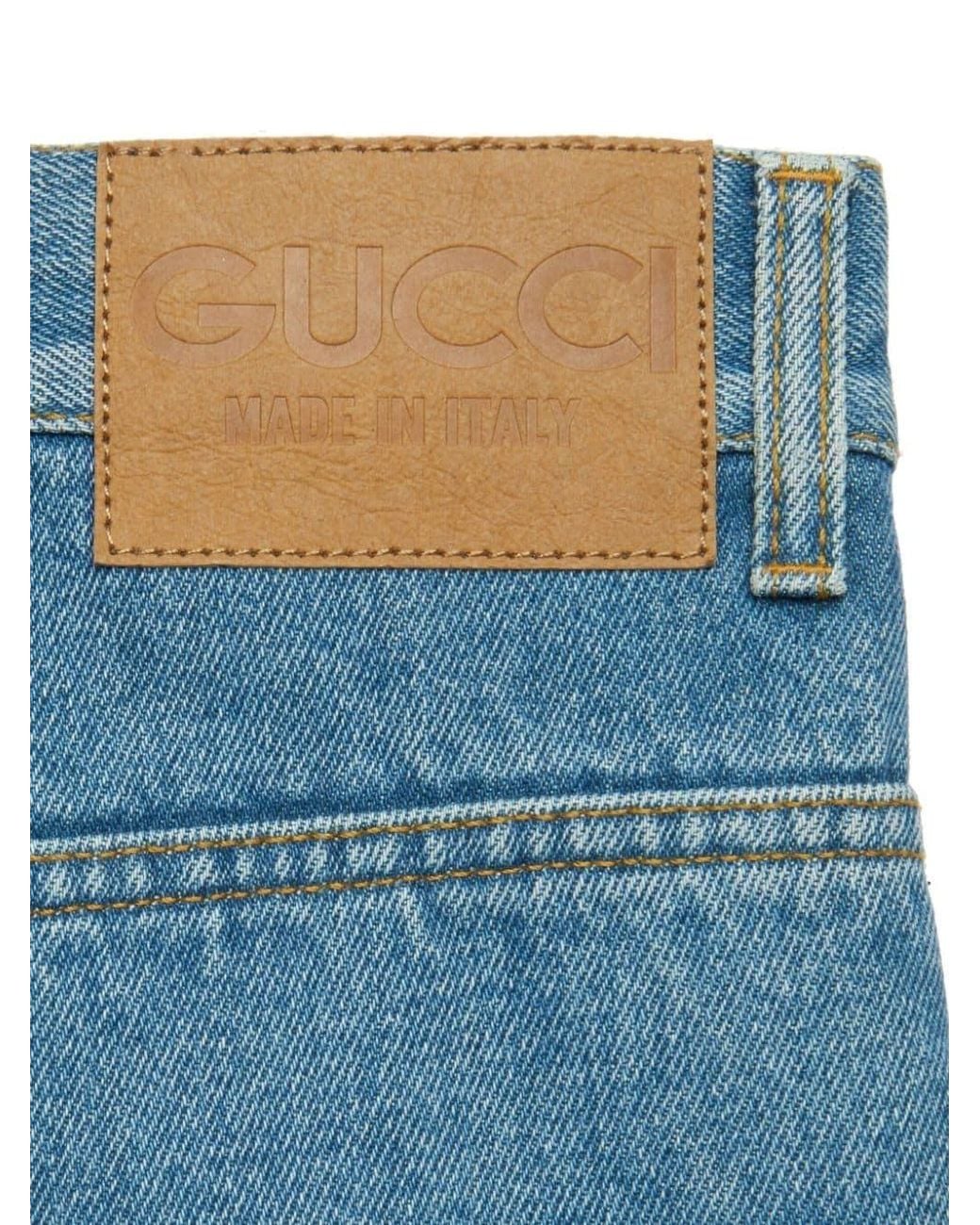 Gucci Blue Logo Patch Wide-Leg Jeans