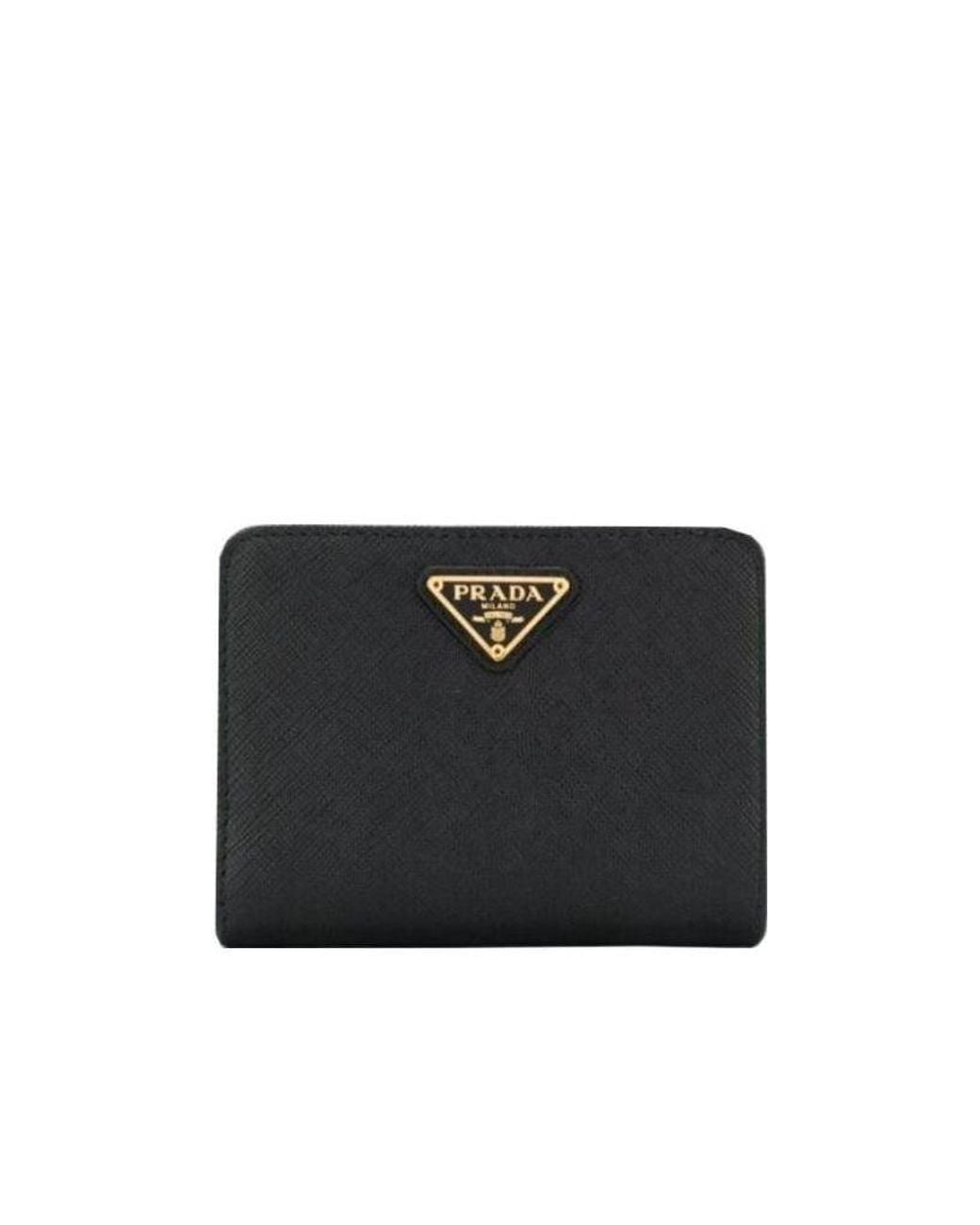 Prada Black Logo Plaque Bi-Fold Wallet