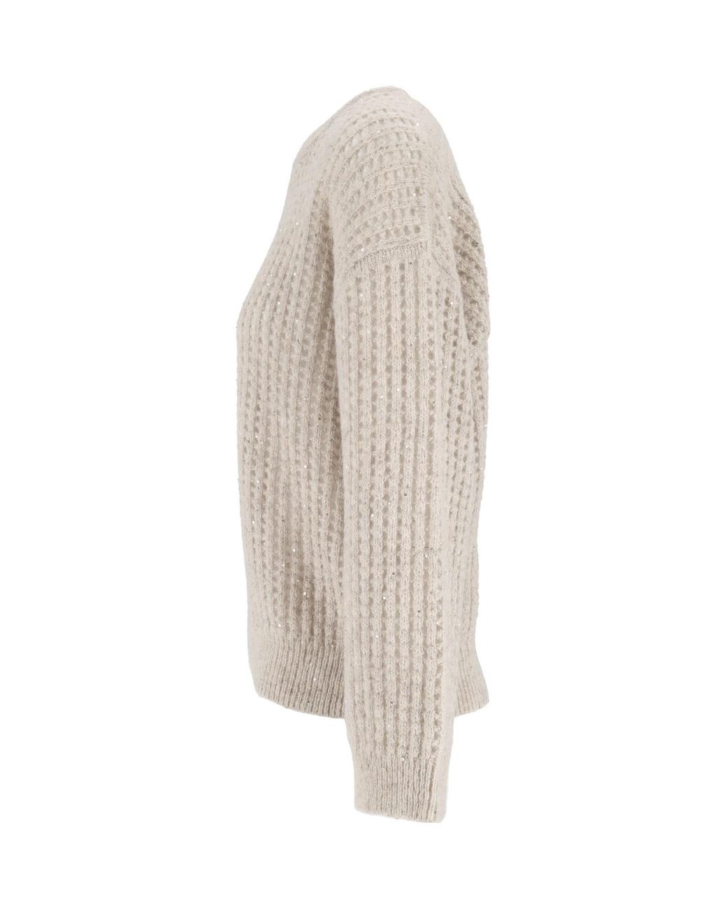 Peserico White Open-Knit Sequined Jumper