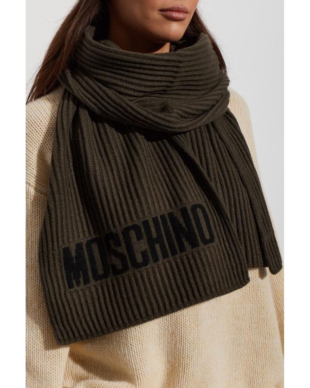 Moschino Black Logo-Intarsia Ribbed-Knit Scarf for men