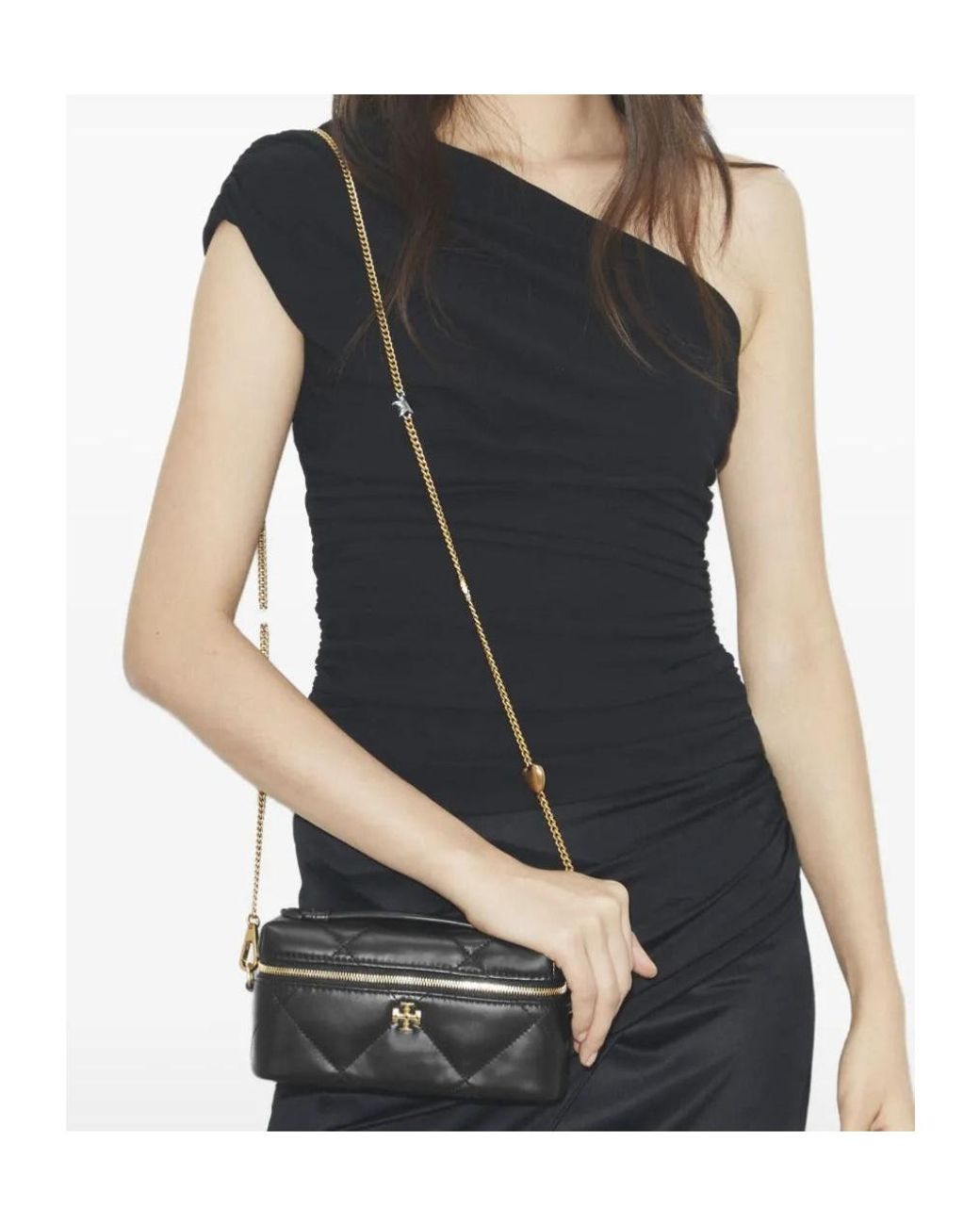 Tory Burch Black Kira Diamond Quilt Charm East-West Vanity Case