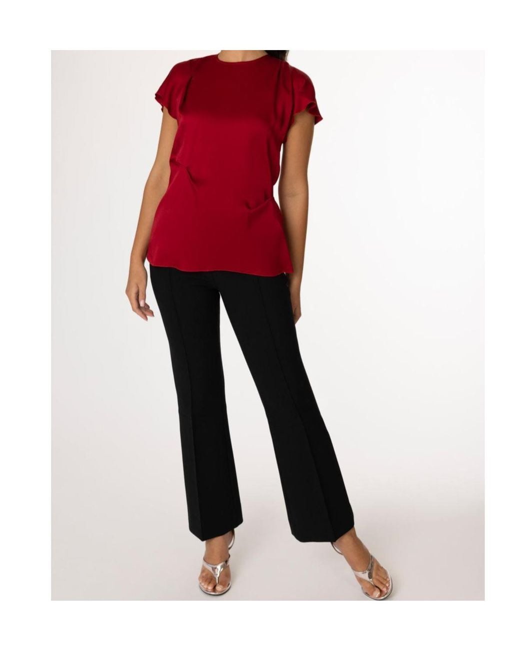 Victoria Beckham Red Draped Ruffle Top